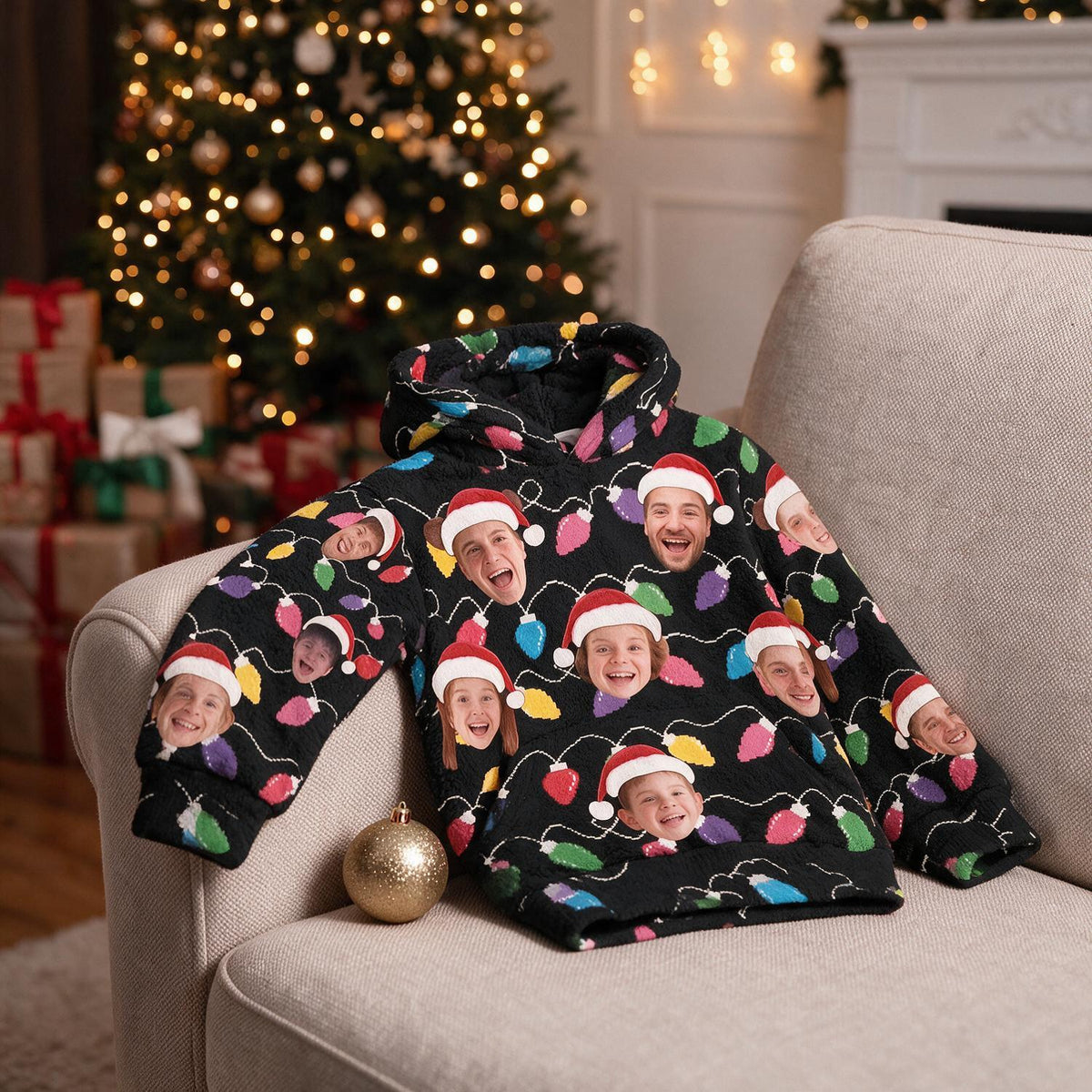 Personalisierter Foto-Weihnachtsfamilien-Gesichtsdruck Fleece-Hoodie, Lustiges Xmas-Partygift