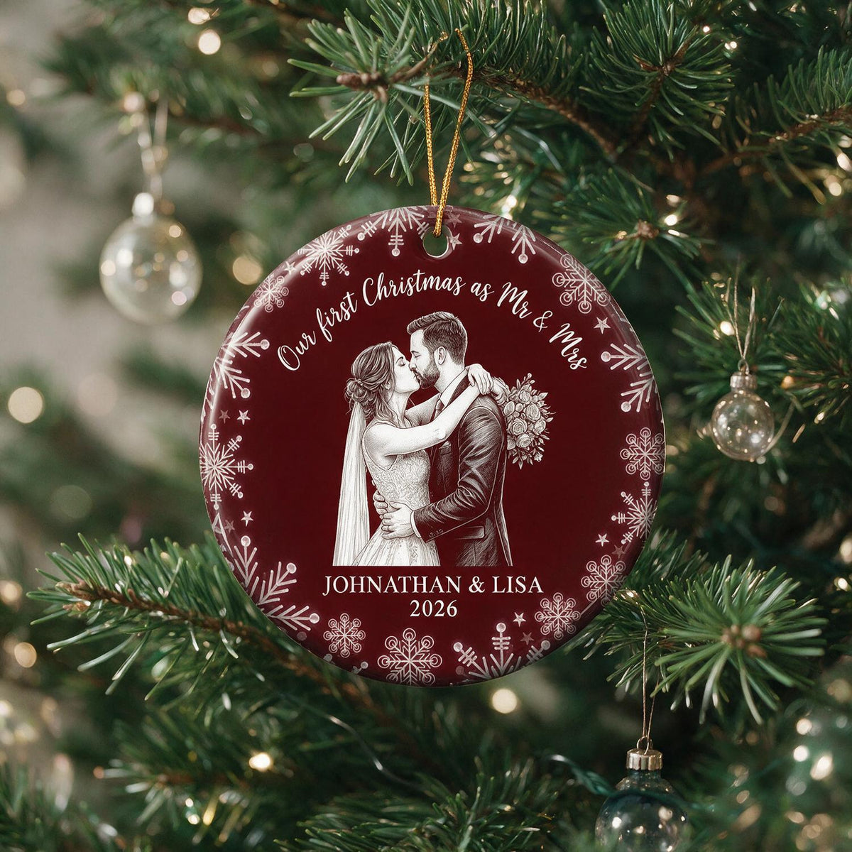 Personalisierte Unser erstes Weihnachten als Mr & Mrs Hochzeits-Paar Ornament, Geschenk für Neuvermählte