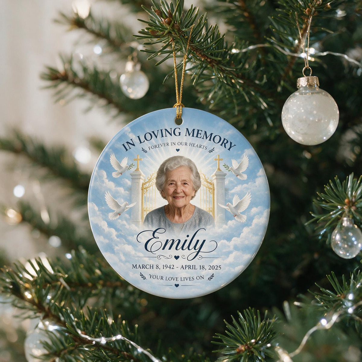 In Loving Memory Your Love Lives On - Personalized Ceramic Ornament - Memorial Gift, Funeral Keepsake