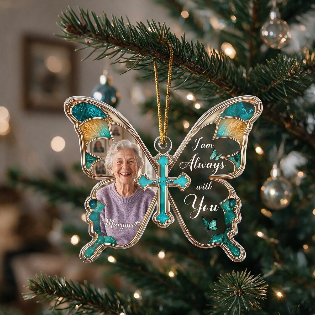 Ornement Photo Mémorial Papillon de Noël Personnalisé - Je Suis Toujours Avec Vous Cadeau de Sympathie