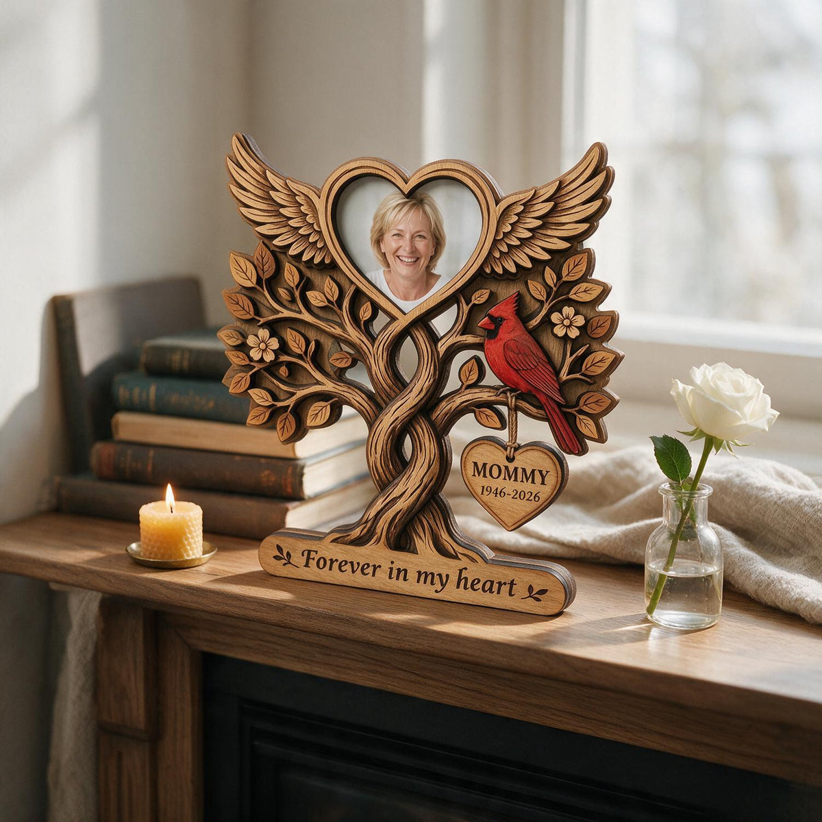 Für immer in unseren Herzen - Personalisierte 2-lagige Holztafel - Mitfühlendes Geschenk für Angehörige