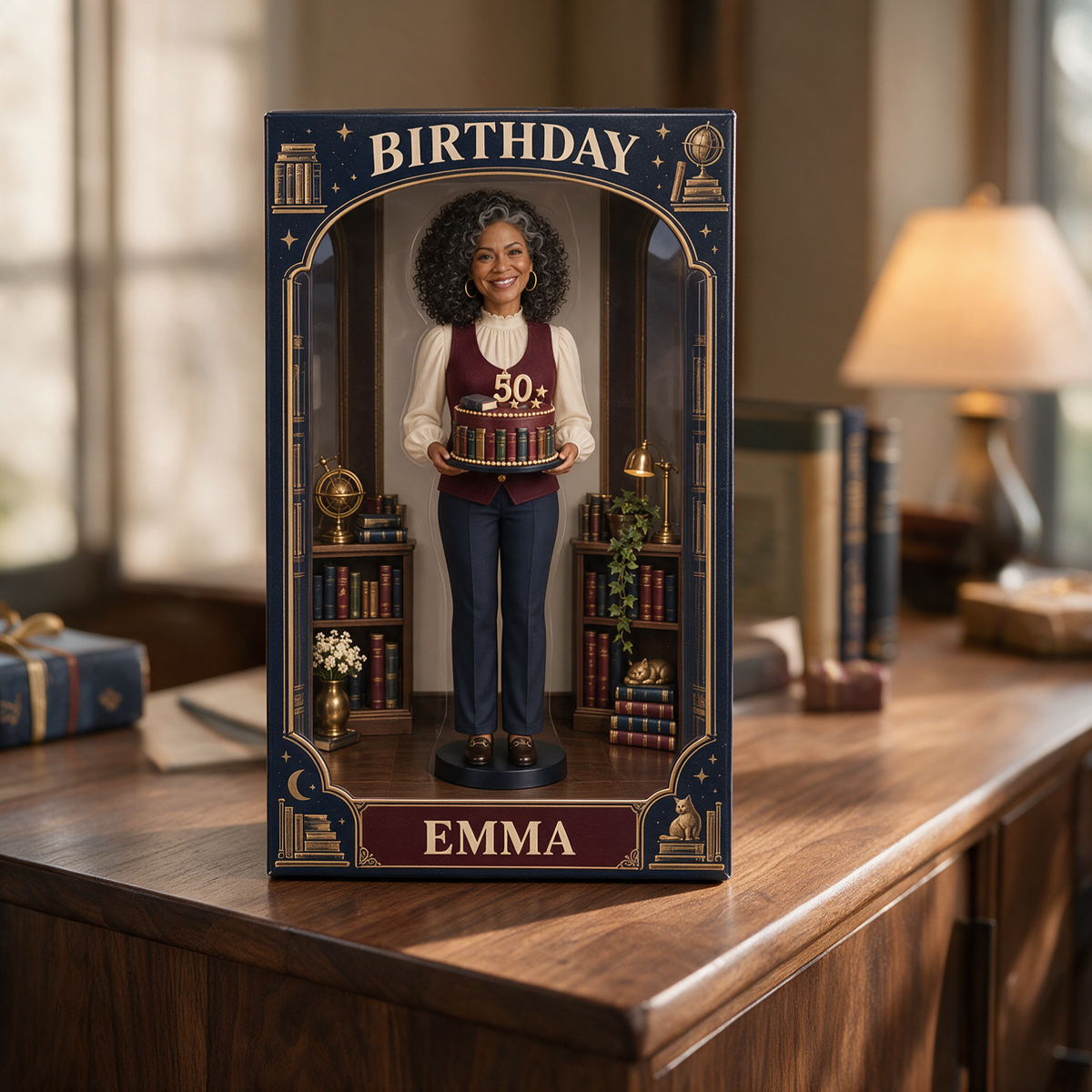 Personalized Book Acrylic Display Box - Birthday Portrait Figurine Gift for Book Lovers