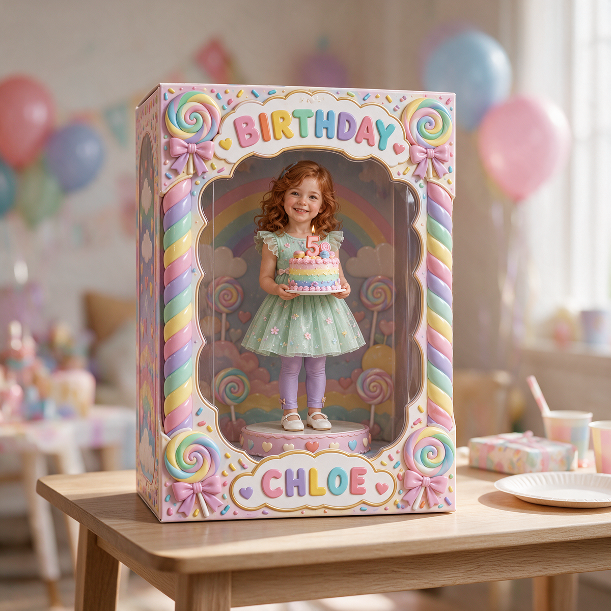 Personalized Custom Photo Candy Acrylic Display Box - 5th Birthday Gift for Girls