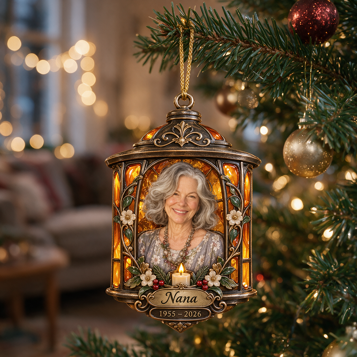 Personalized Custom Photo Lantern Memorial Christmas Ornament - In Memory of Grandma