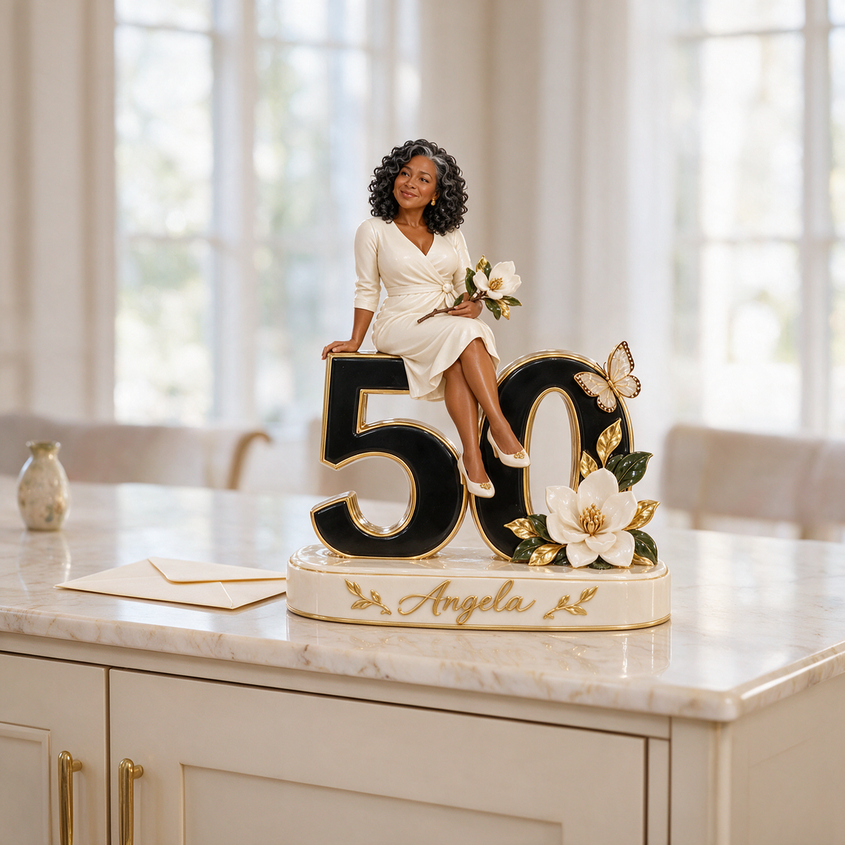 Personalized Magnolia Custom Shaped Acrylic Plaque, Custom Portrait 40th 50th 60th 70th 80th Birthday Gift for Mom, Grandma, Great Grandma, Wife, Aunt, Mother in Law, Flower Lover
