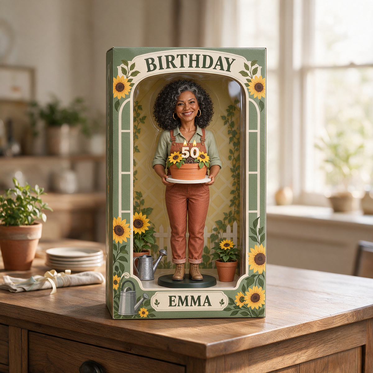Personalized Gardening Acrylic Display Box - Birthday Photo Figurine Gift