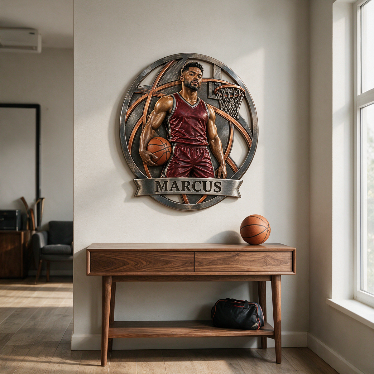 Personalisierte Foto-Basketball 3D-gedrucktes Metall-Schild - Geschenk für junge Männer