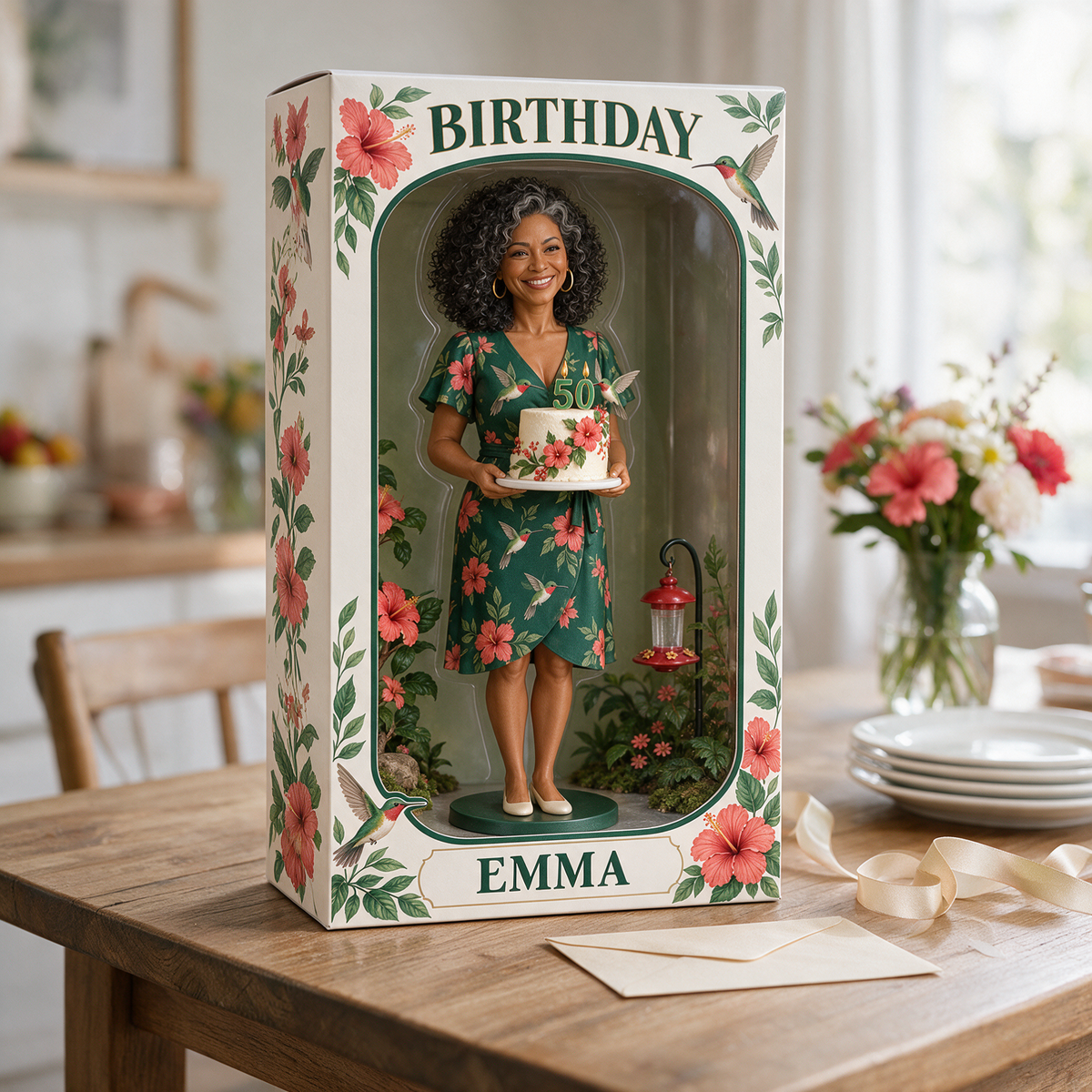 Personalized Hummingbird Acrylic Display Box - Birthday Portrait Figurine Gift