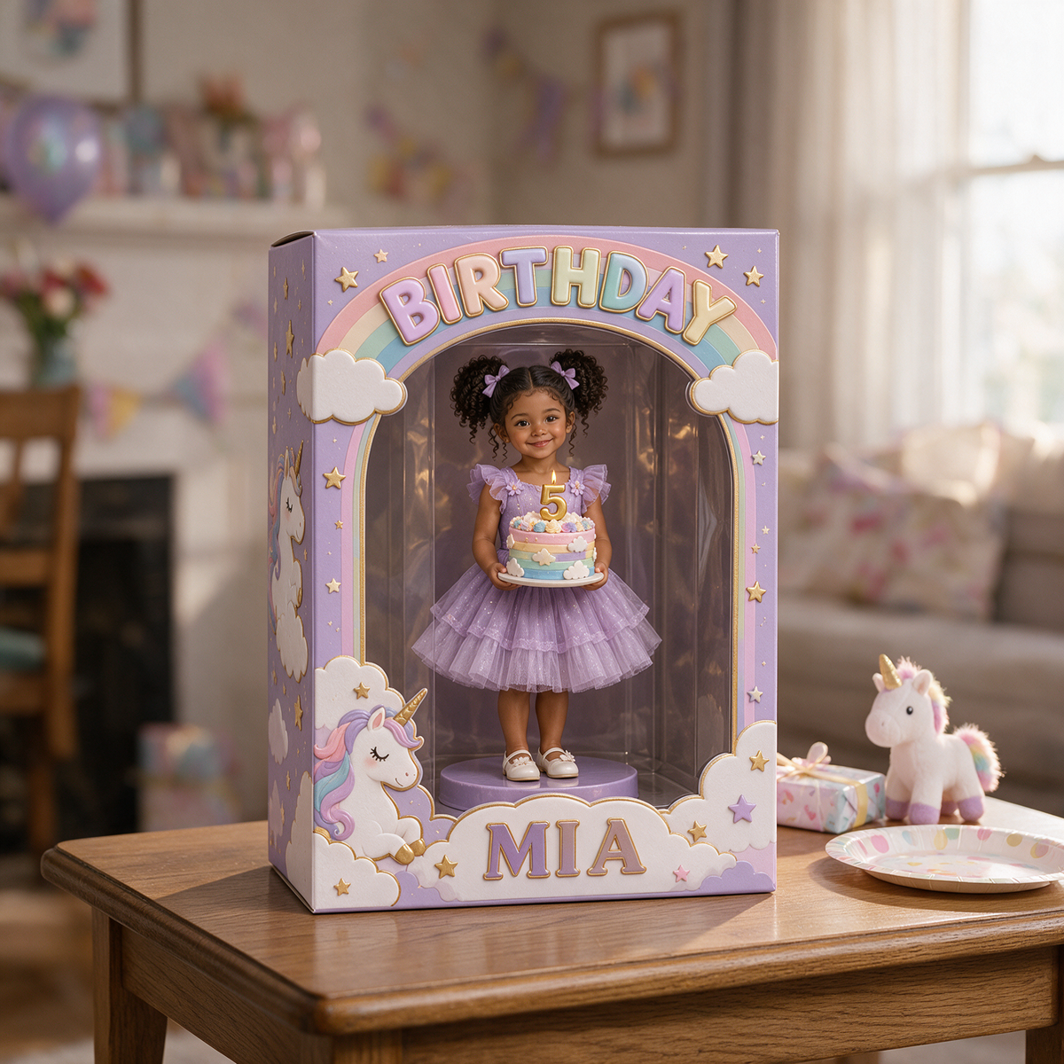 Personalized Custom Photo Unicorn Acrylic Display Box - 5th Birthday Gift for Girls