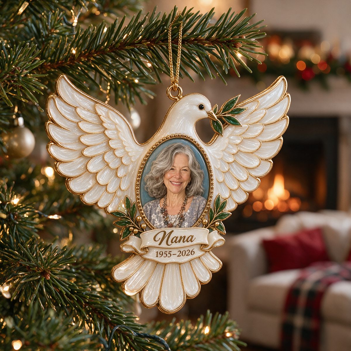 Personalized Custom Photo Dove Memorial 3D Christmas Ornament - Grandmother Remembrance Keepsake