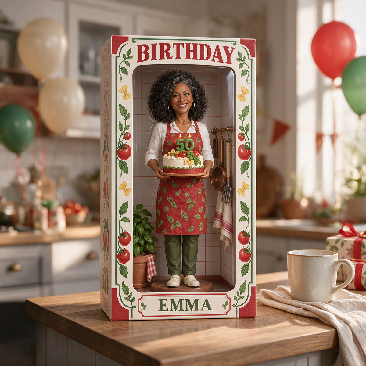 Personalized Cooking Acrylic Display Box - Italian Kitchen Birthday Figurine Gift