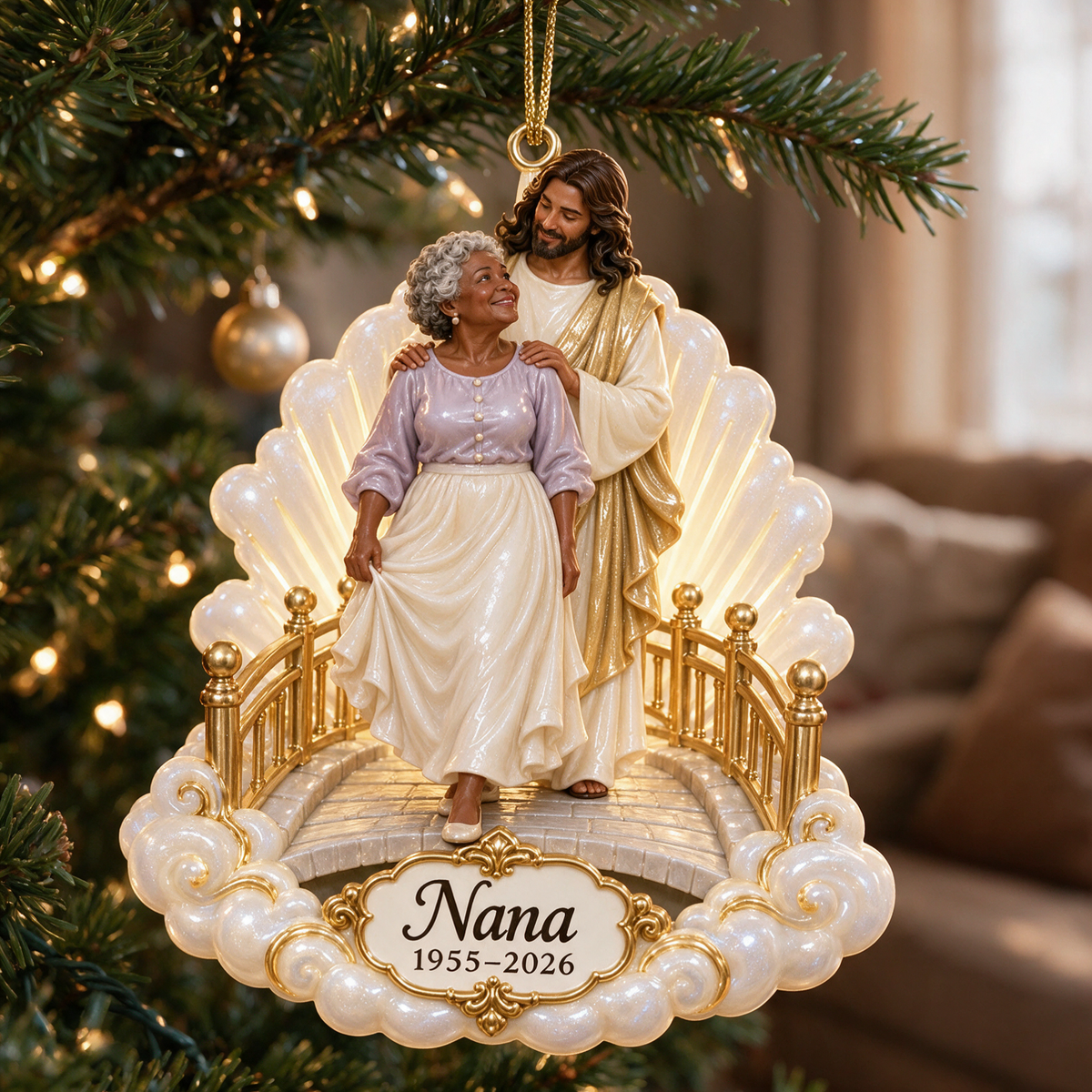 Personalized Custom Photo Jesus Heavenly Bridge Memorial 3D Christmas Ornament - Grandmother Remembrance Keepsake