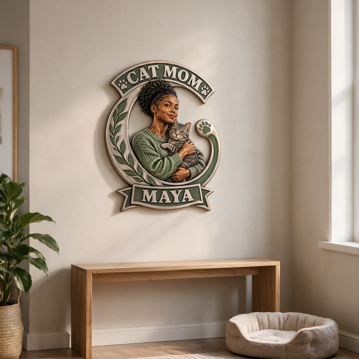 Personalized Custom Photo Cat Mom 3D Printed Cut Metal Sign - Gift for Young Women