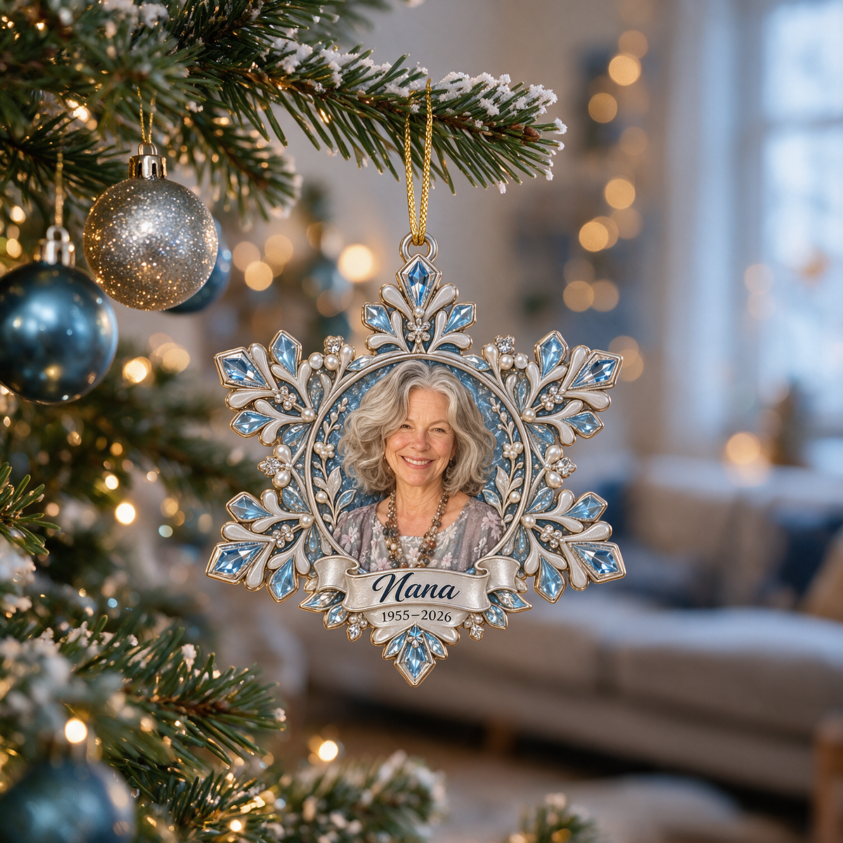 Personalized Custom Photo Snowflake Memorial Christmas Ornament - In Memory of Grandma