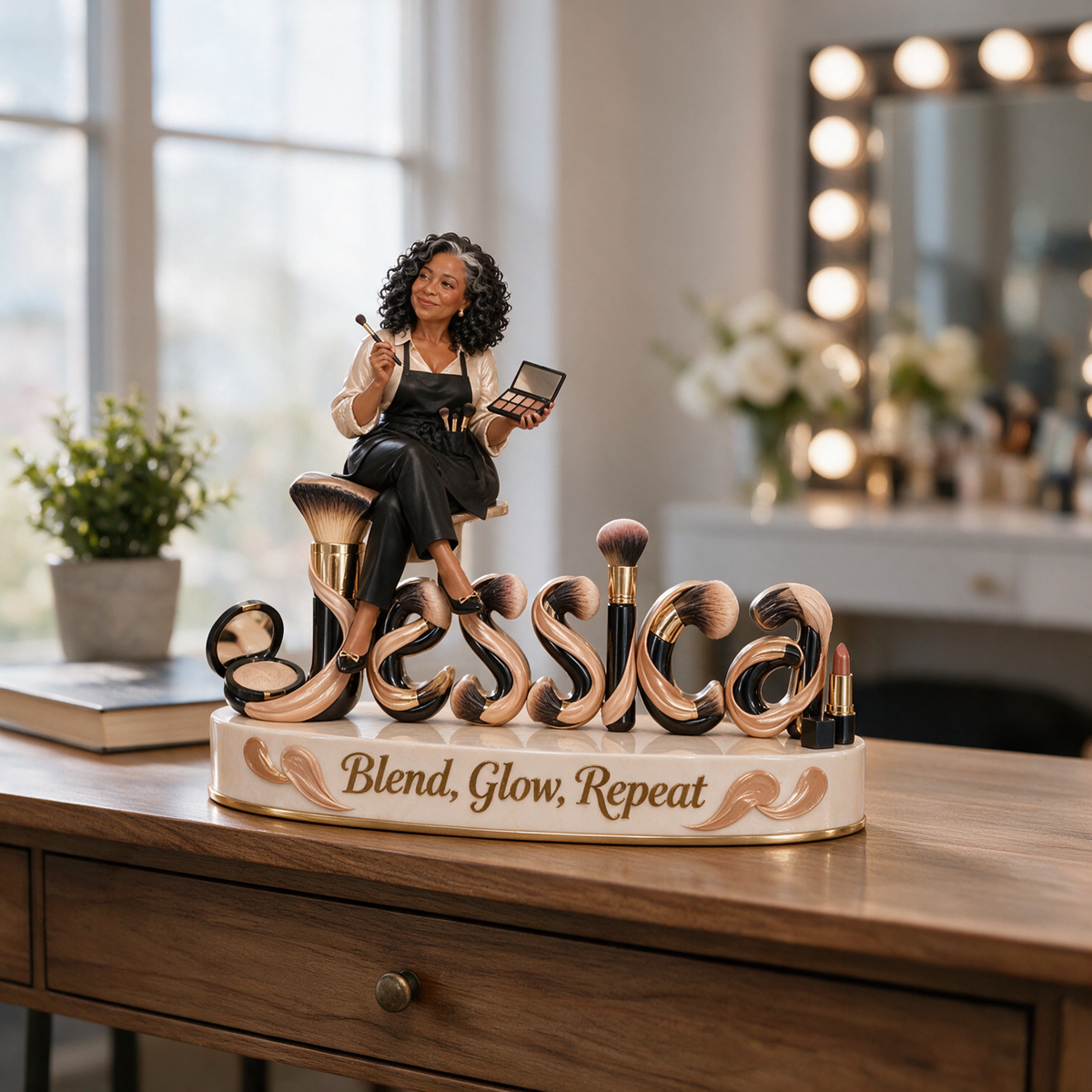 Personalized Custom Photo Makeup Artist 3D Name Figurine - Gift for Older Women