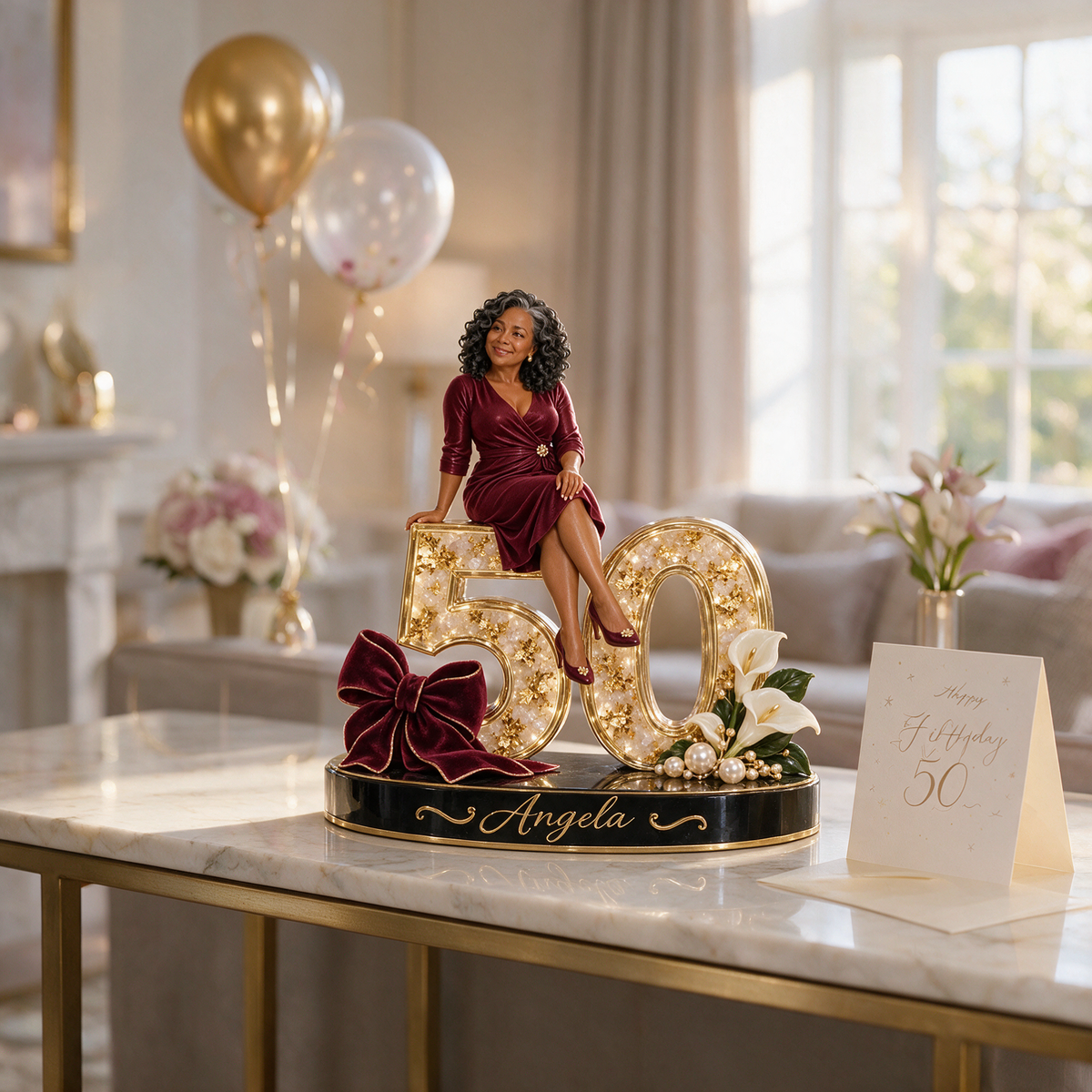 Personalized Custom Photo Burgundy Bow Custom Shaped Acrylic Plaque - 50th Birthday Gift for Women