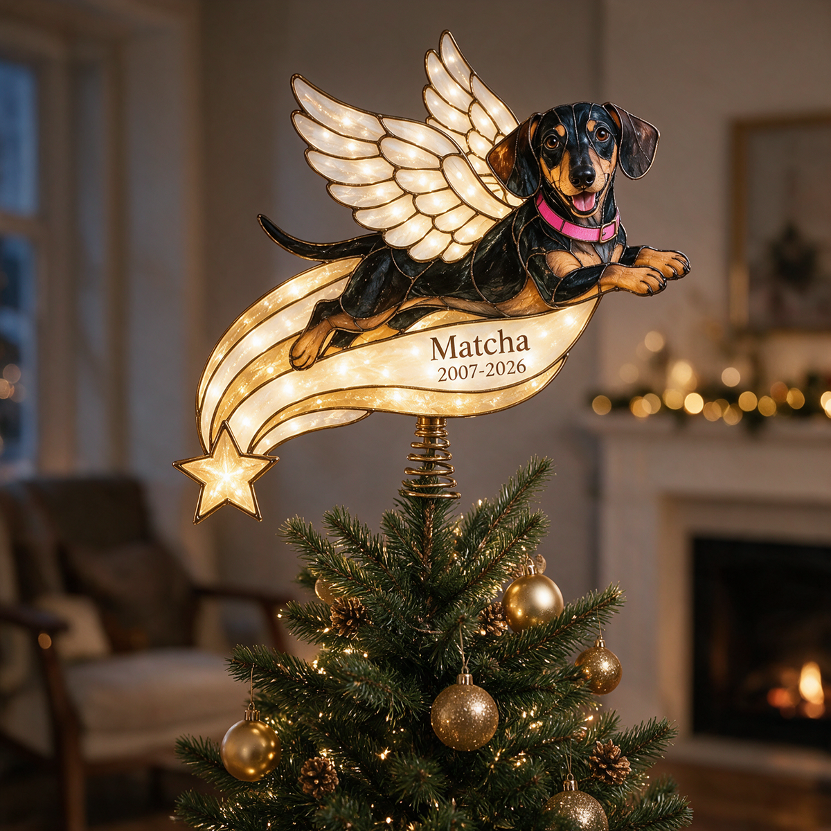 Personalisierter Hundegedenk Weihnachtsbaumspitze