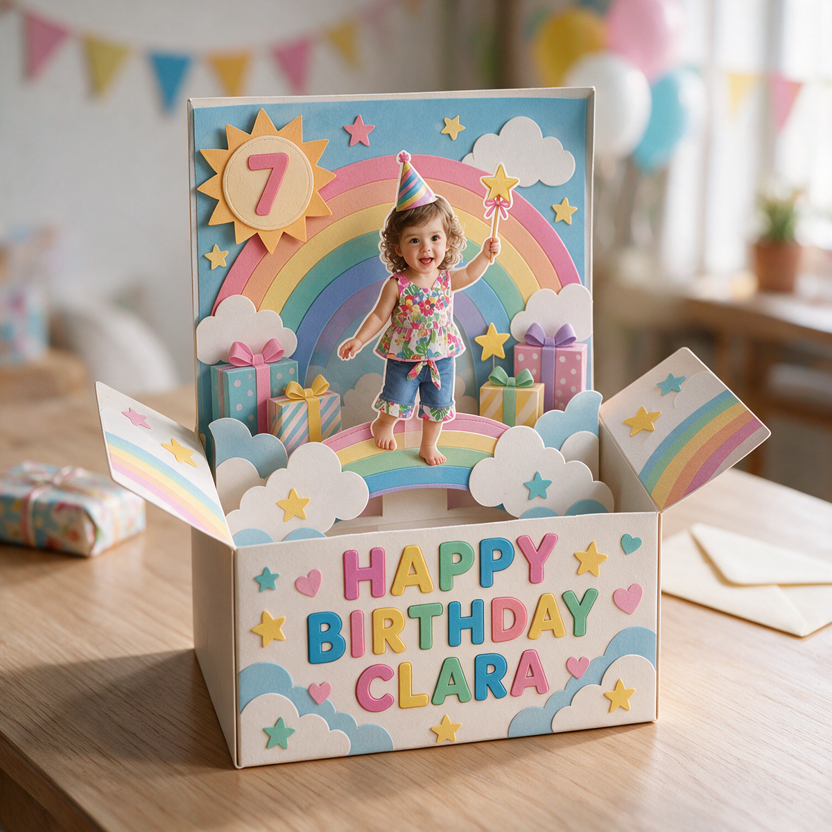 Carte Pop-Up d'Anniversaire Personnalisée avec Photo, Nom et Âge