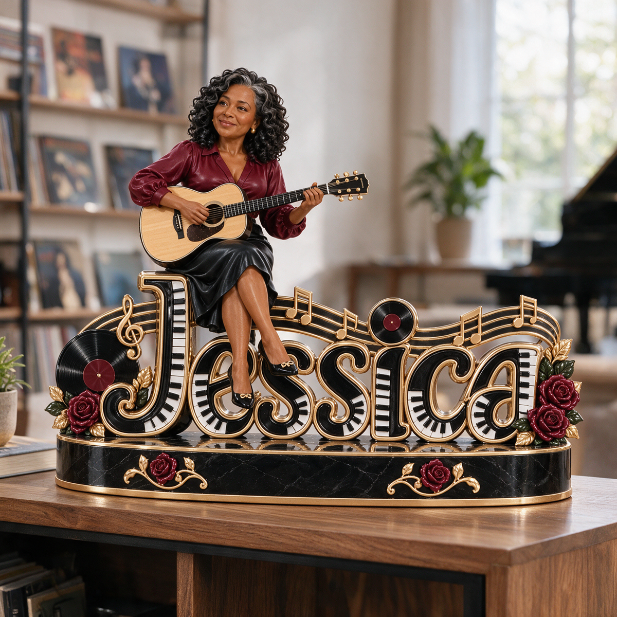 Personalized Custom Photo Guitar Lover 3D Name Figurine - Gift for Older Women