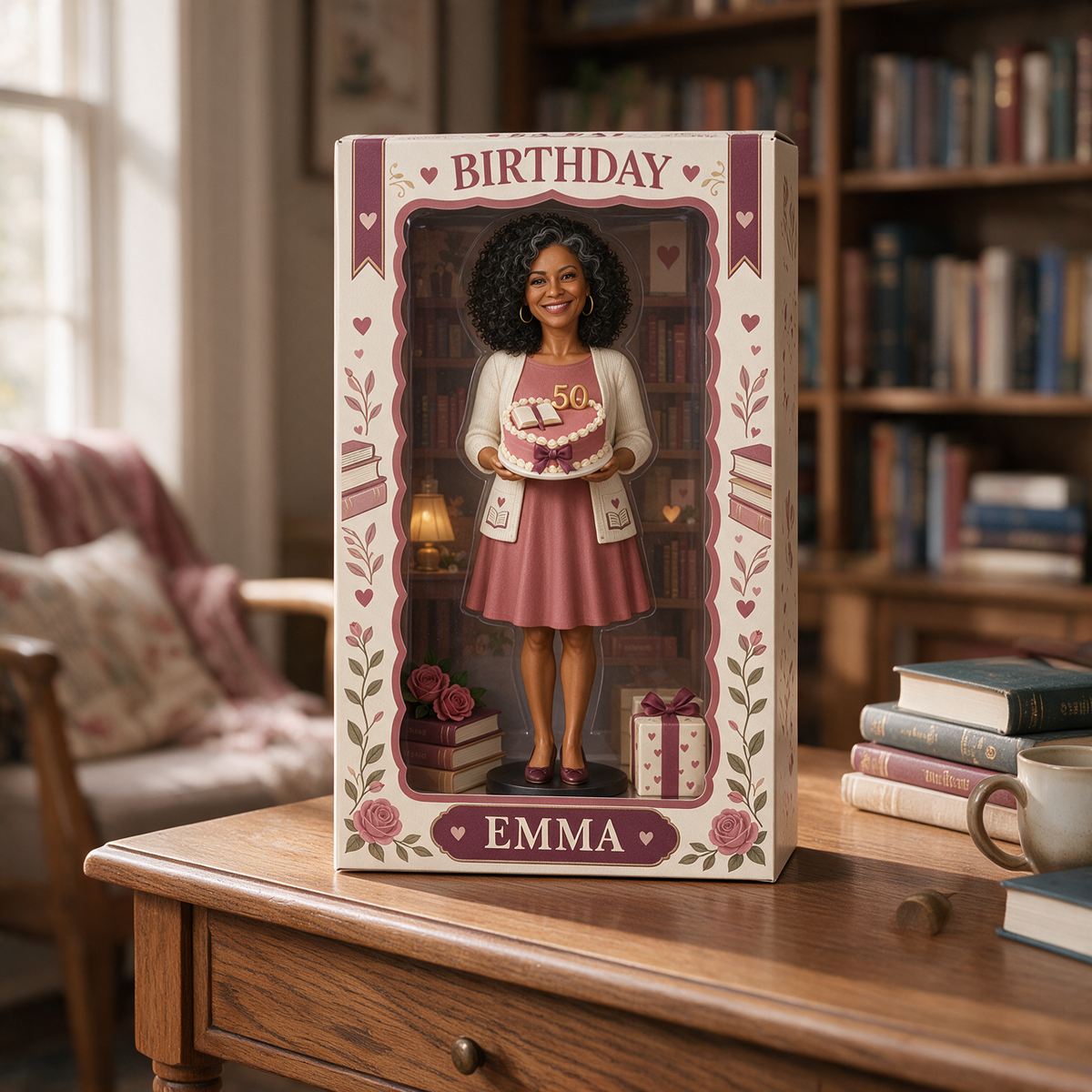 Personalized Book Lover Acrylic Display Box - 50th Birthday Photo Figurine Keepsake