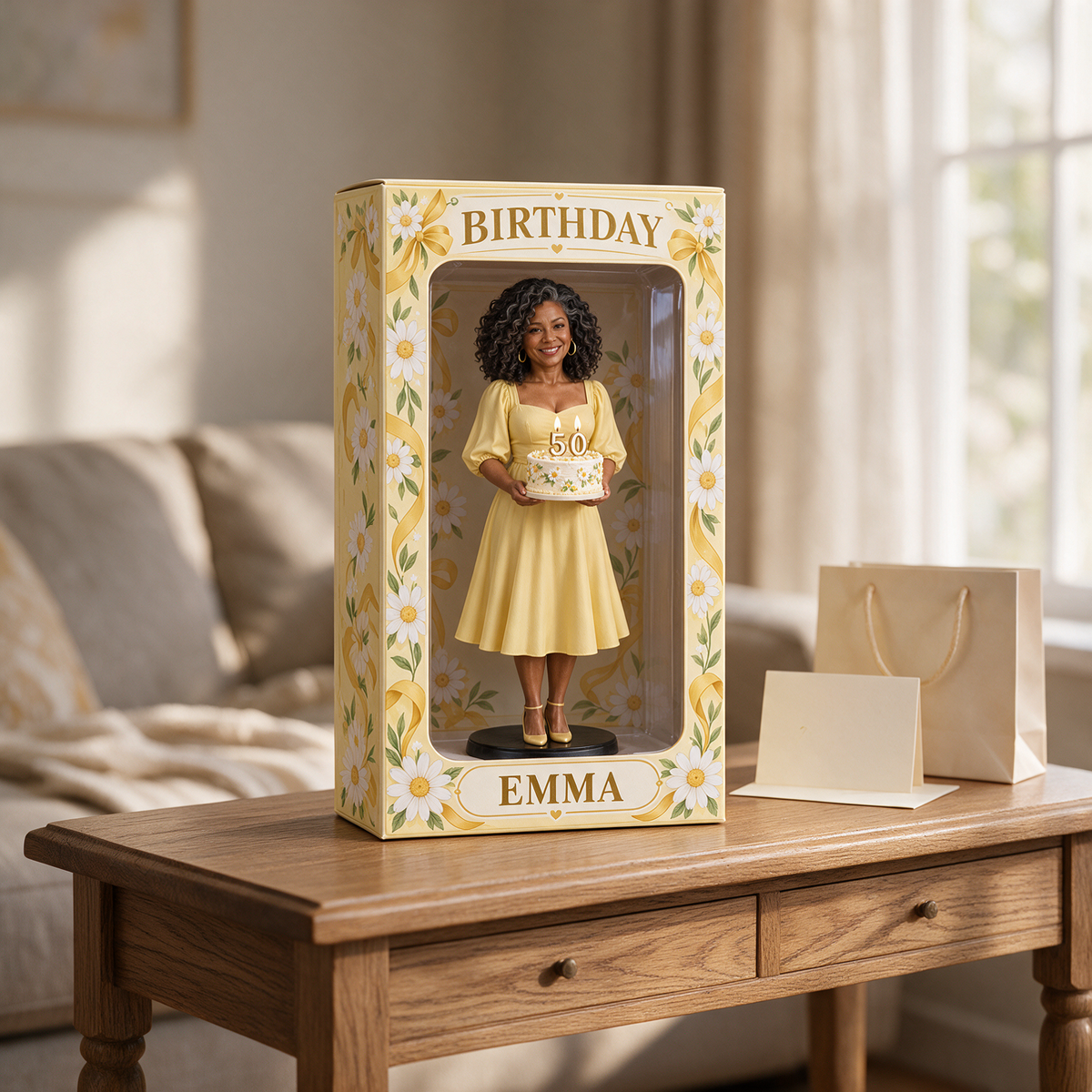 Personalisierte Foto-Gänseblümchen-Figurinen-Display-Box - 50. Geburtstagsgeschenk für Frauen