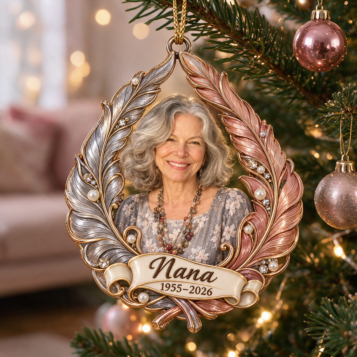 Personalized Custom Photo Feather Memorial Christmas Ornament - In Memory of Grandma
