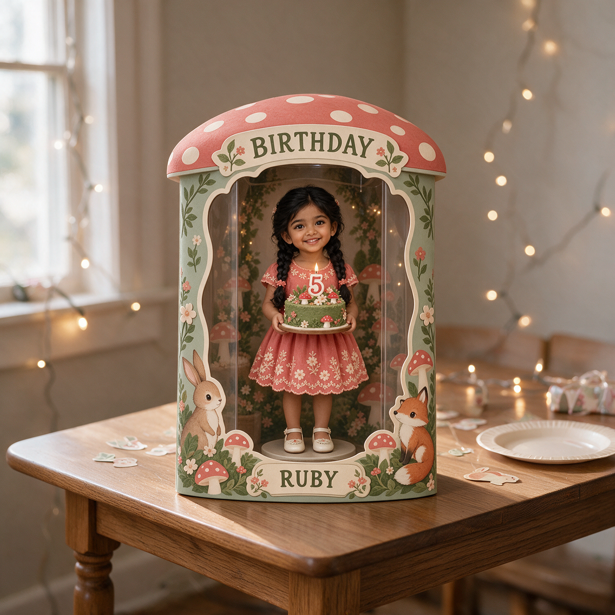 Personalized Custom Photo Woodland Acrylic Display Box - 5th Birthday Gift for Girls
