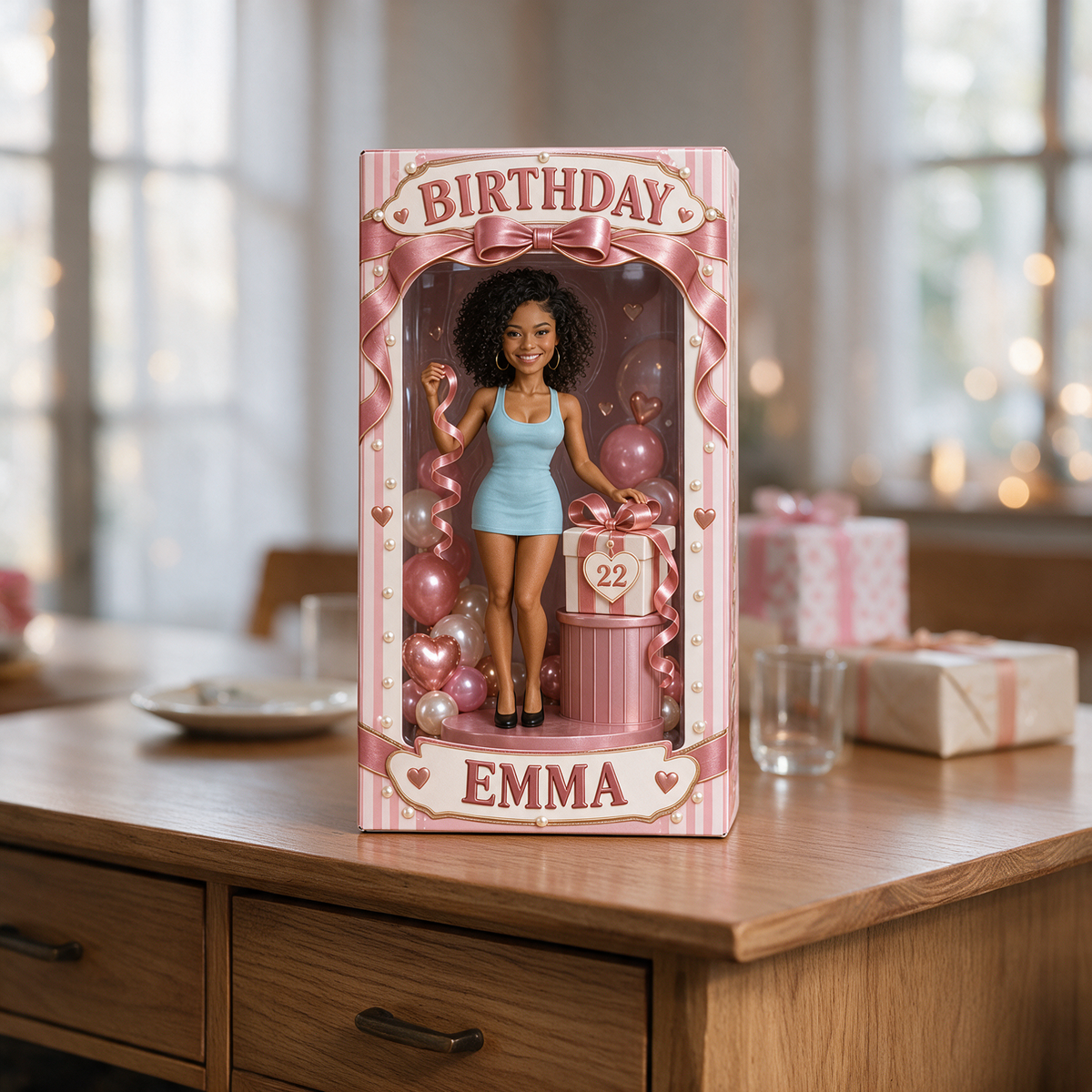 Boîte d'Affichage de Portrait d'Anniversaire Personnalisée - Figurine Photo avec Nom et Âge