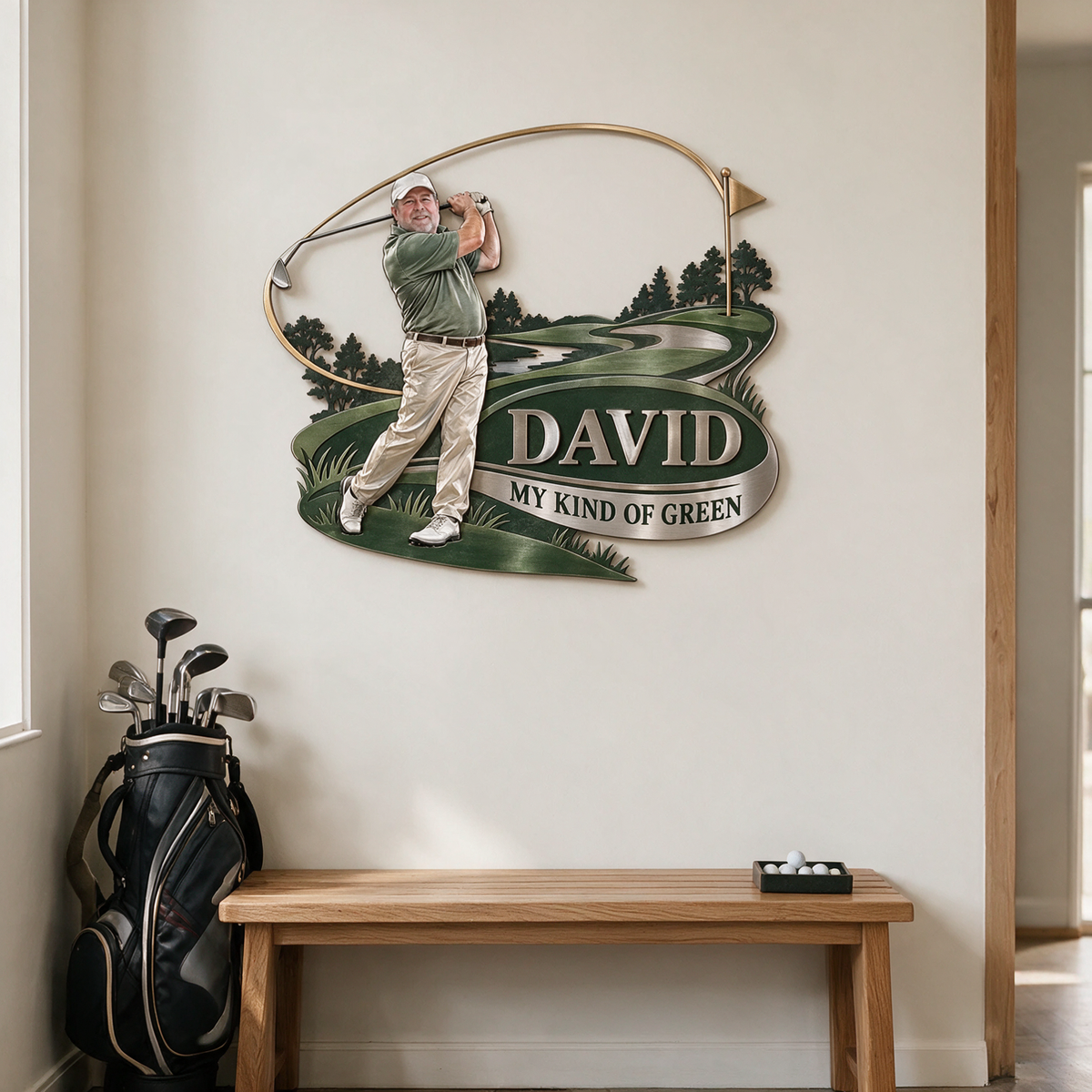 Personalisierte Golf Metall Wandkunst - Individuelles Porträt und Name, Golfer Wanddekoration
