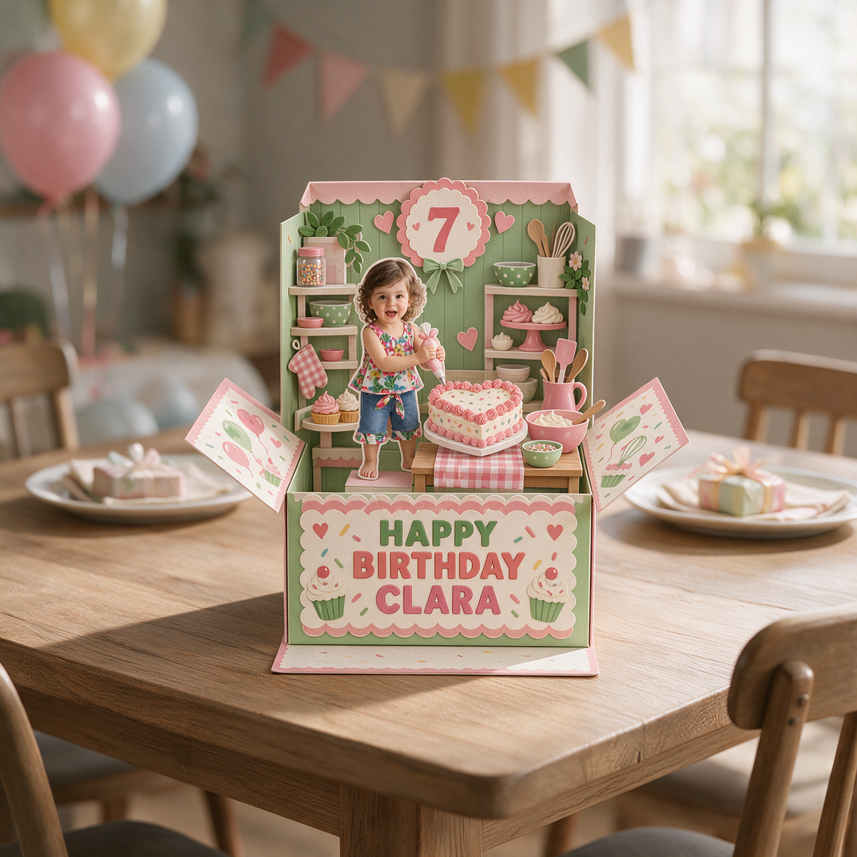 Carte Pop Up d'Anniversaire Personnalisée - Souvenir de Décoration de Gâteau Photo