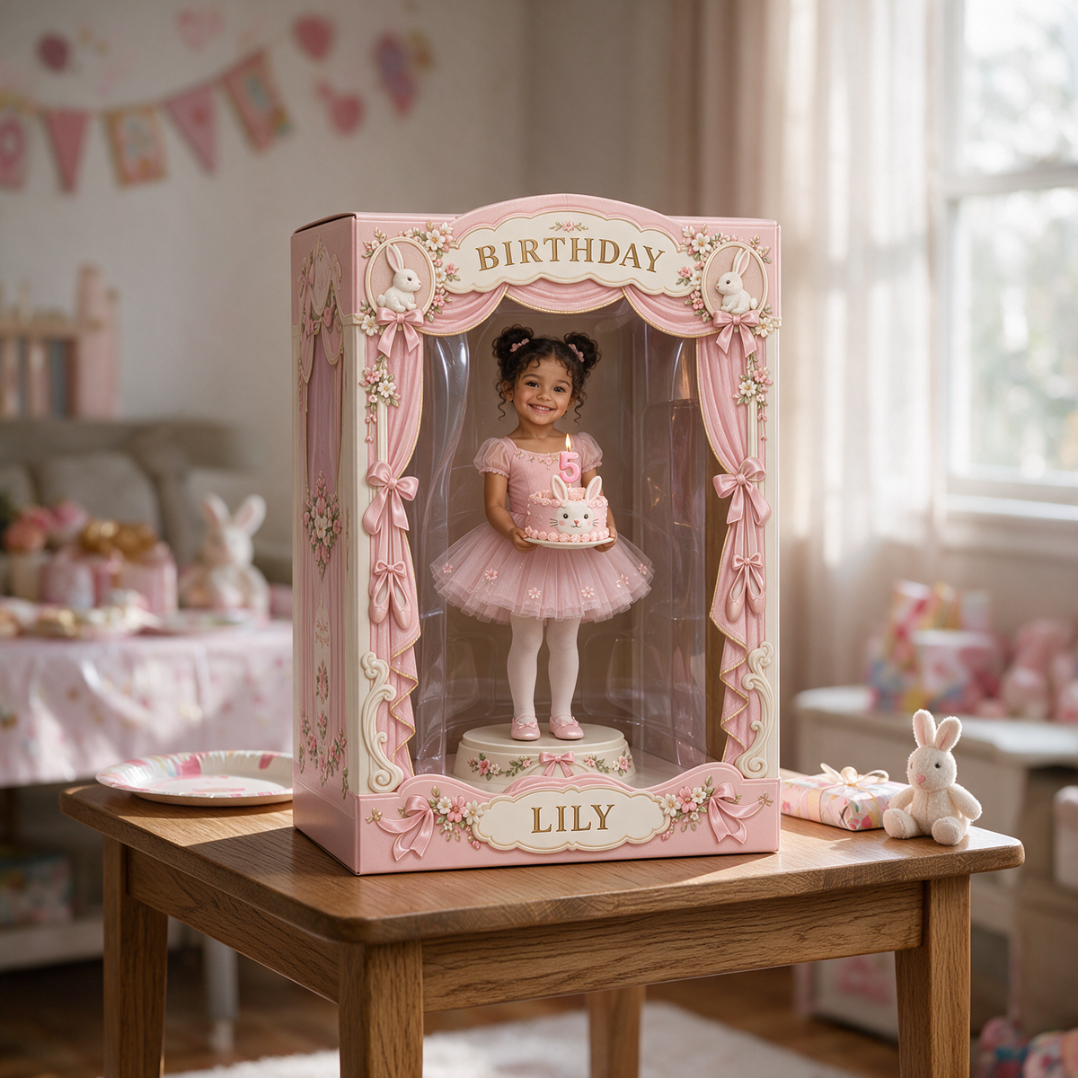 Personalisierte Foto-Hasen-Acryl-Displaybox - 5. Geburtstag Geschenk für Mädchen