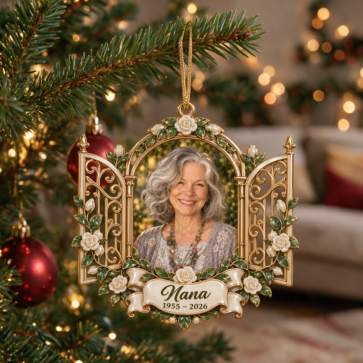Personalized Custom Photo Heavenly Gates Memorial Christmas Ornament - In Memory of Grandma
