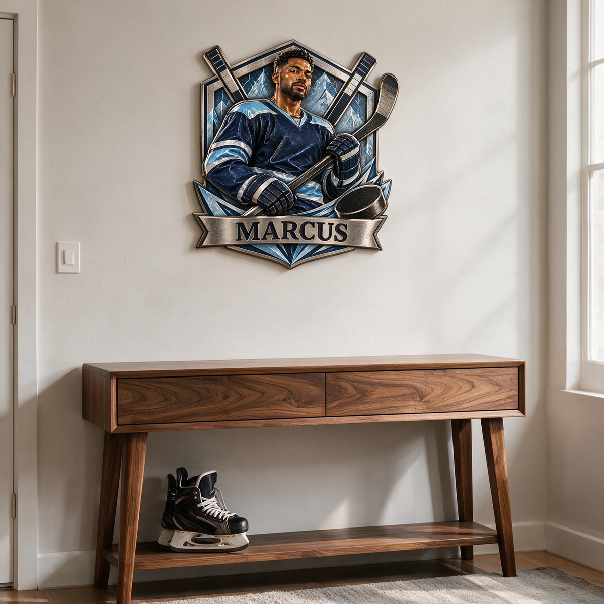 Personalisierte 3D-gedruckte Metalltafel für Eishockey - Geschenk für junge Männer