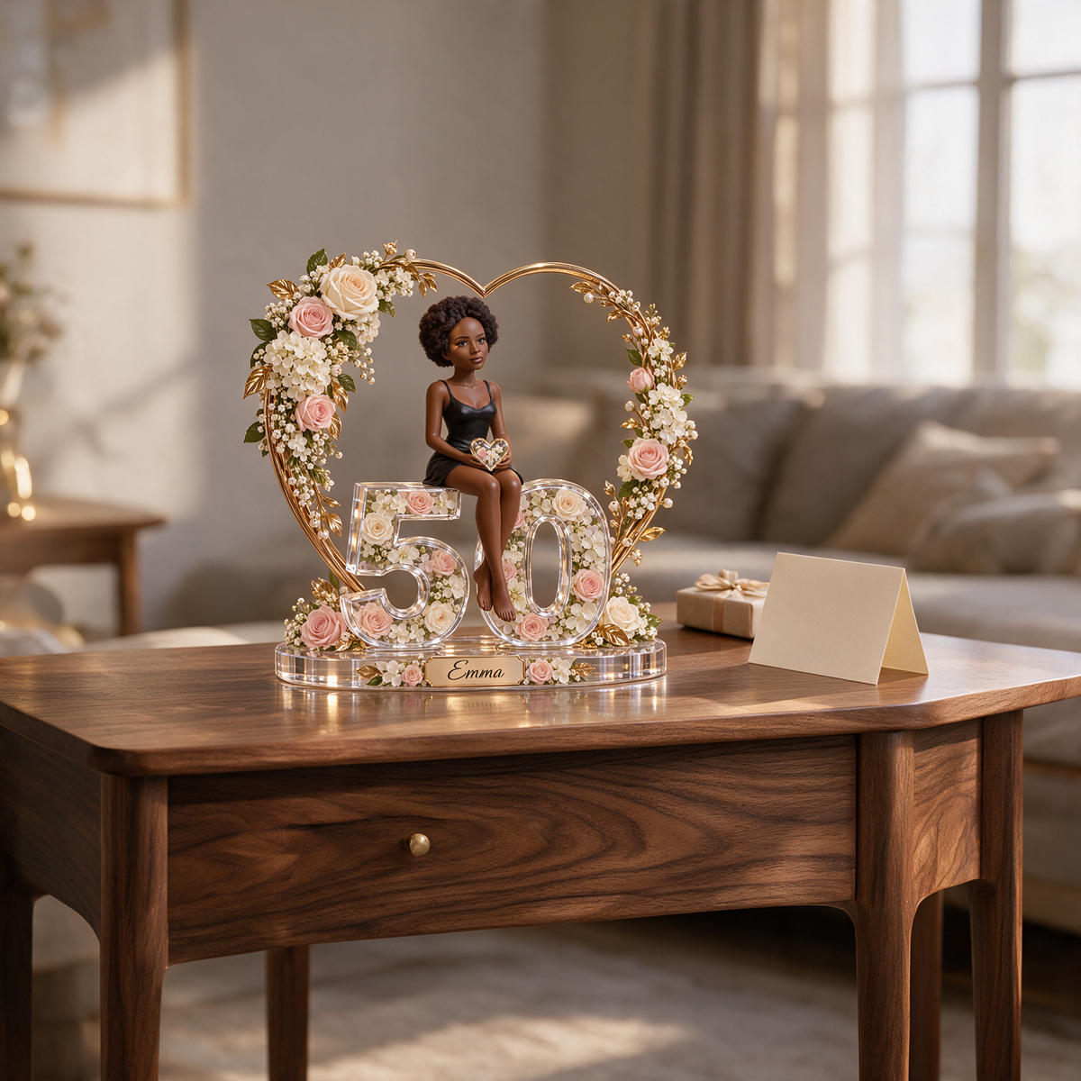Personalized Custom Photo Heart Acrylic Number Figurine Display - 50th Birthday Gift for Women