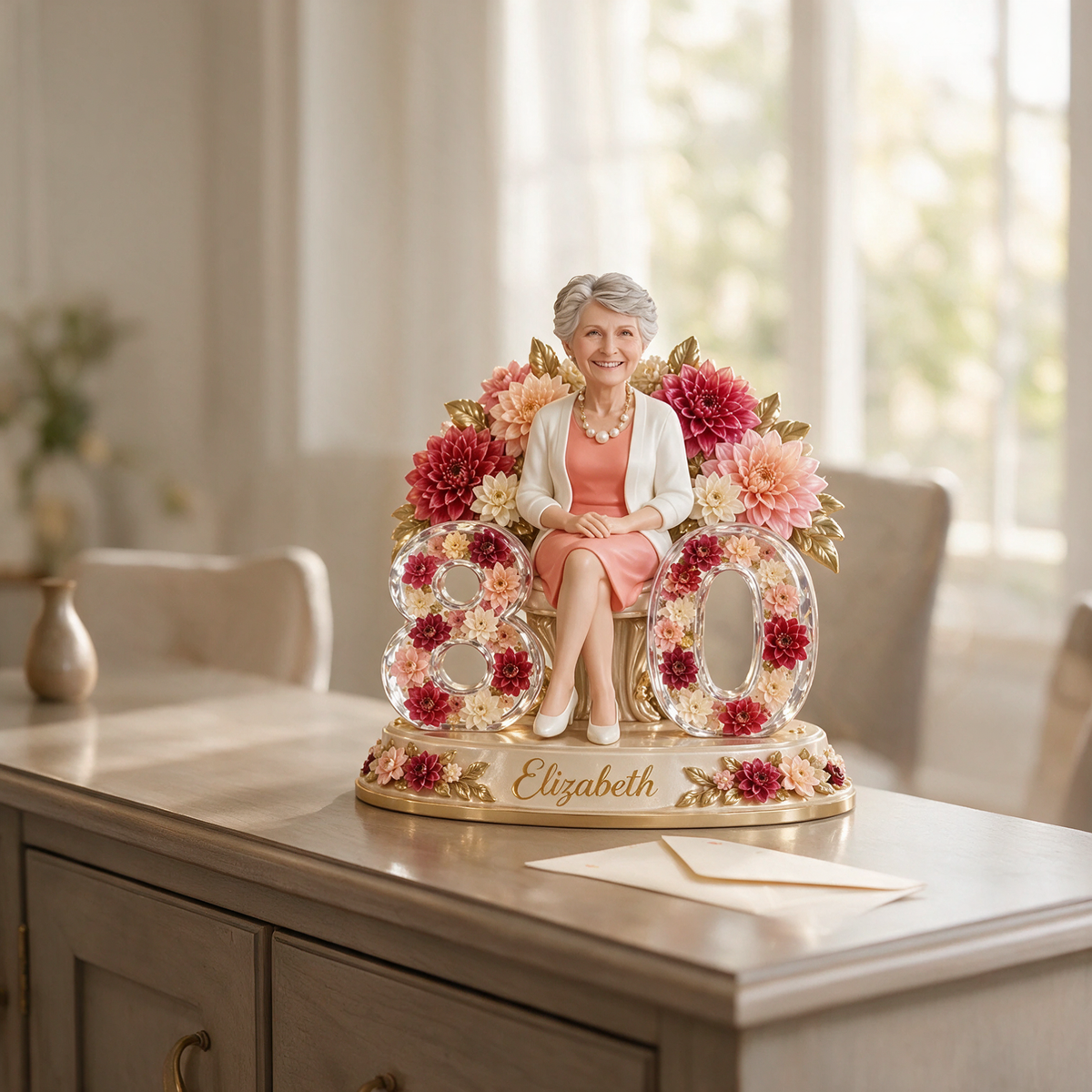 Personalized Floral Throne Shaped Acrylic Plaque, Personalized Queen Birthday Portrait Gift for Mom, Wife, Grandma, 40th 50th 60th 70th Birthday Gift for Her