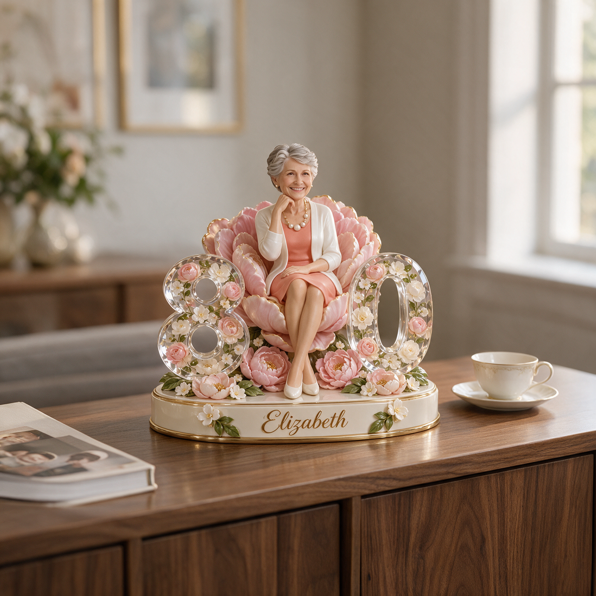 Personalisierte Geburtstagsfigur - Individuelles Porträt, Pfingstrose Andenken Geschenk