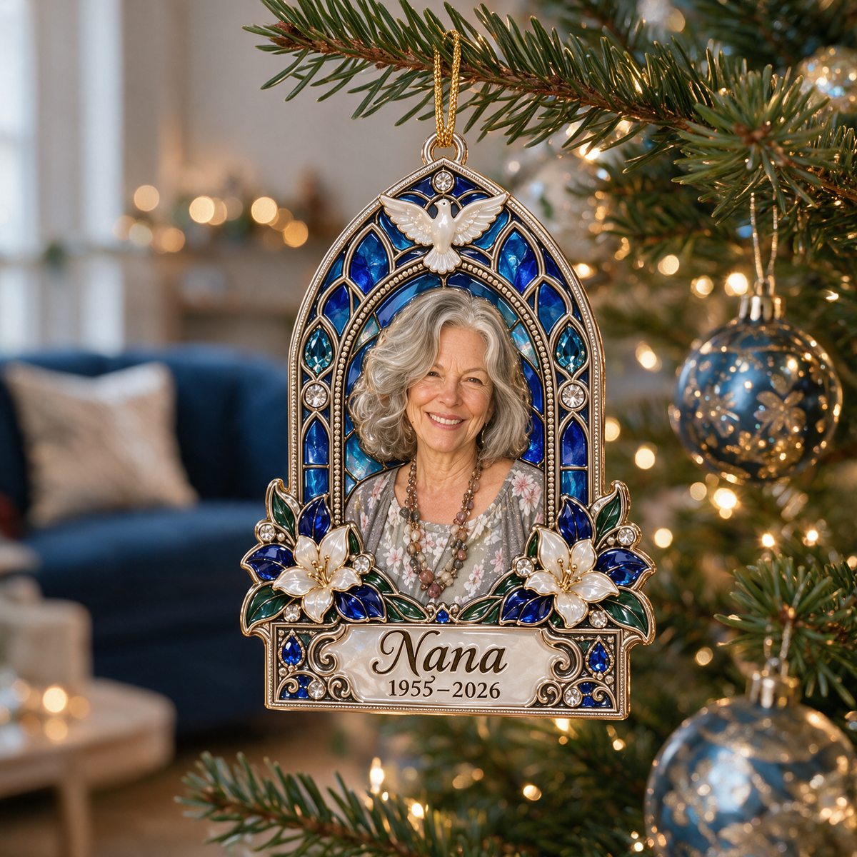 Personalized Custom Photo Dove Memorial Christmas Ornament - In Memory of Grandma