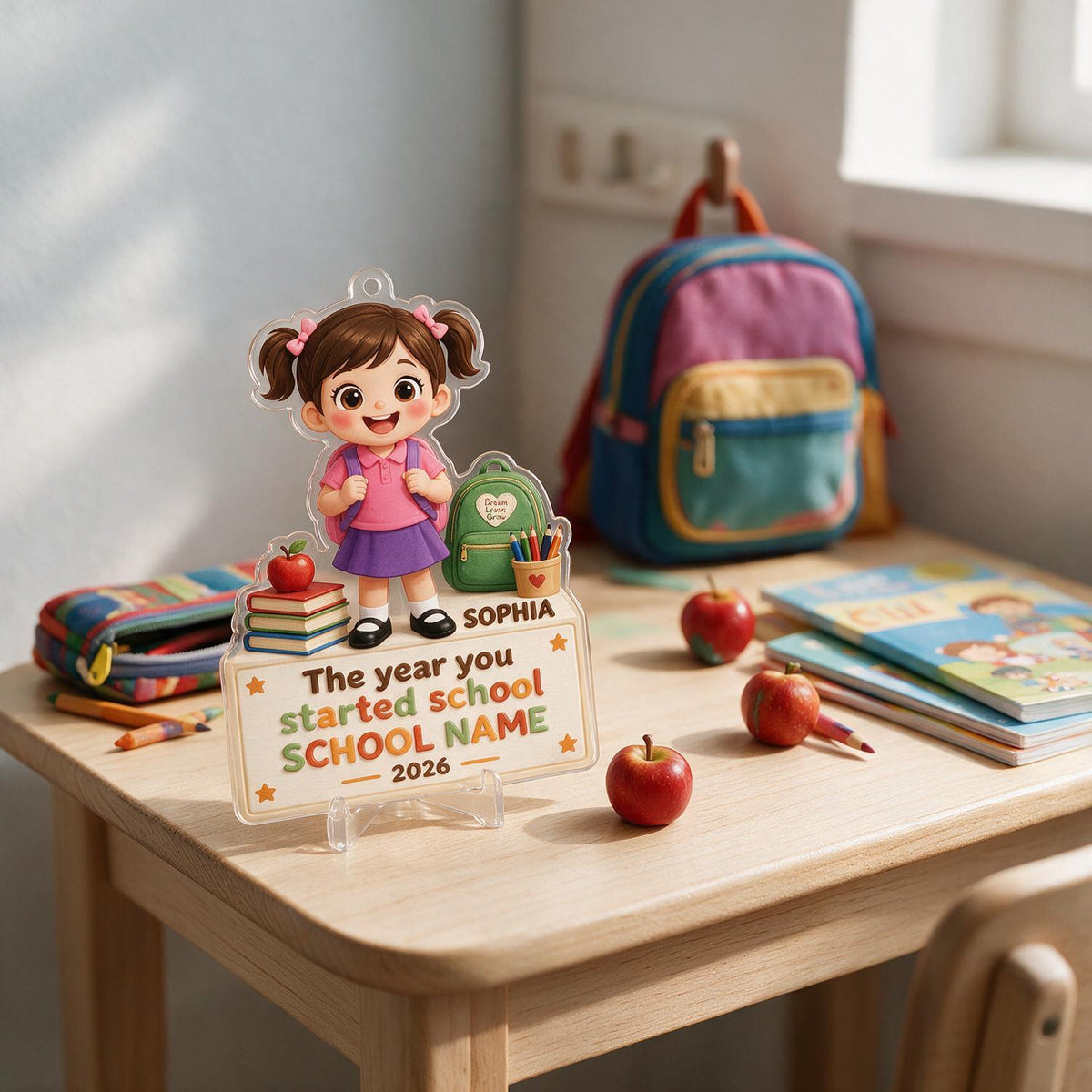 Ornement en Acrylique Personnalisé pour le Premier Jour d'École, Cadeau Souvenir