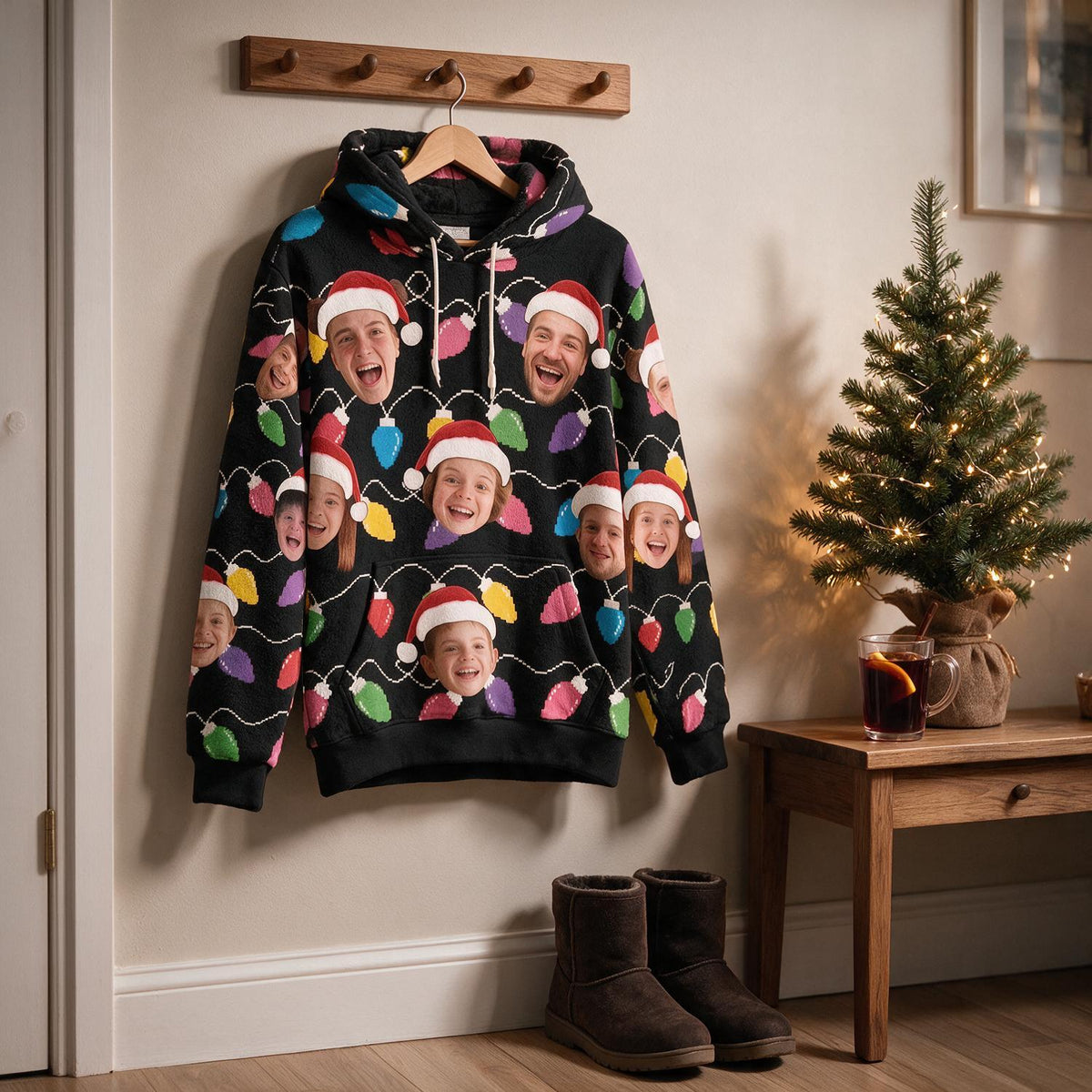 Personalisierter Foto-Weihnachtsfamilien-Gesichtsdruck Fleece-Hoodie, Lustiges Xmas-Partygift