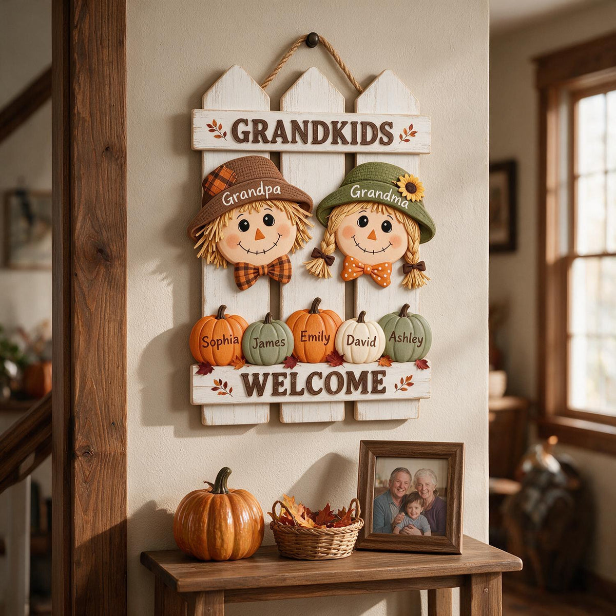 Panneau en Bois de Bienvenue Personnalisé pour Grands-Parents, Cadeau pour Petits-Enfants
