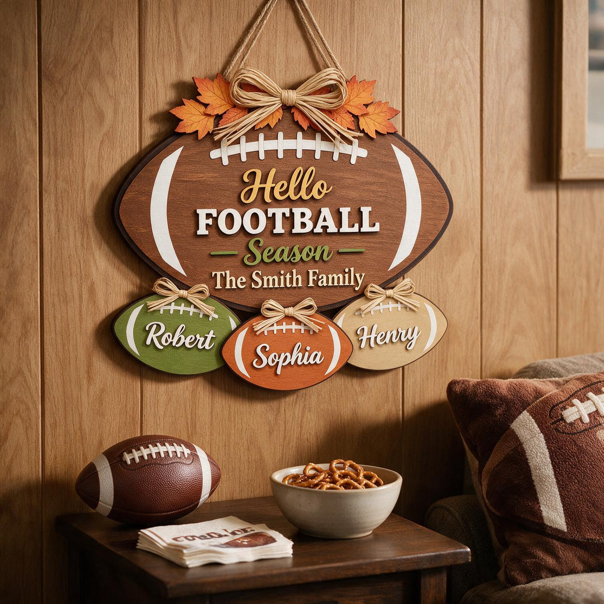 Panneau en Bois en Forme de Football Personnalisé pour la Saison de Football, Décor de Maison Jour de Match