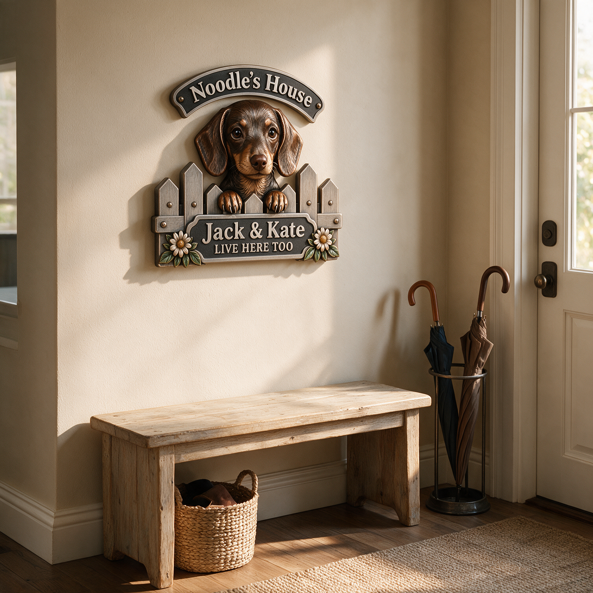 Panneau Métallique Découpé 3D Personnalisé Photo Teckel - Cadeau Amoureux des Chiens pour Décoration Intérieure