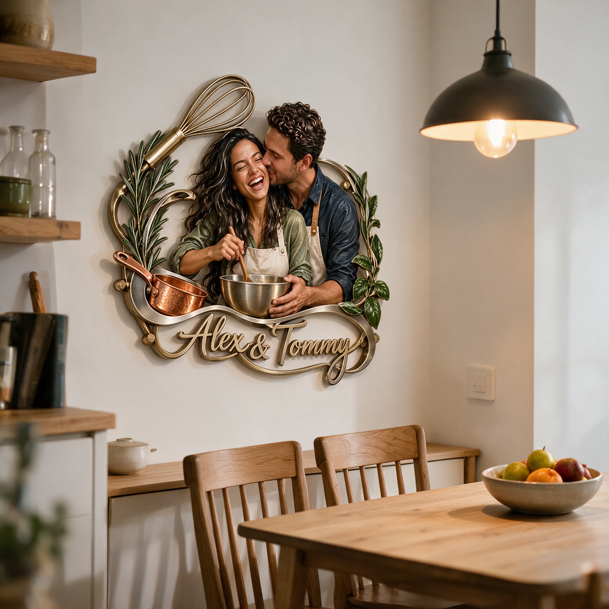 Personalisierte 3D Metall Wandkunst für Kochpaare - Küchendekor Geschenk für junge Paare
