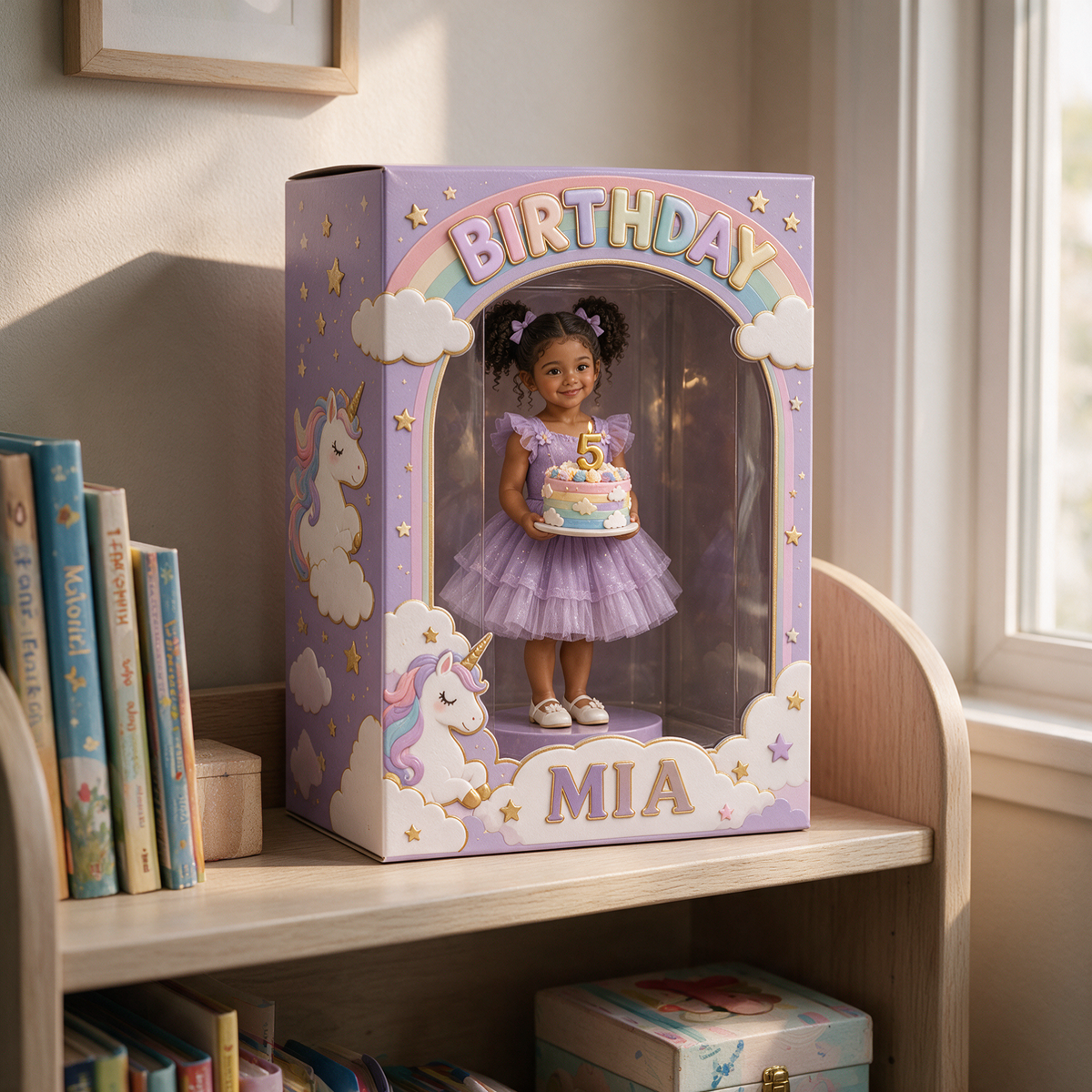Personalized Custom Photo Unicorn Acrylic Display Box - 5th Birthday Gift for Girls