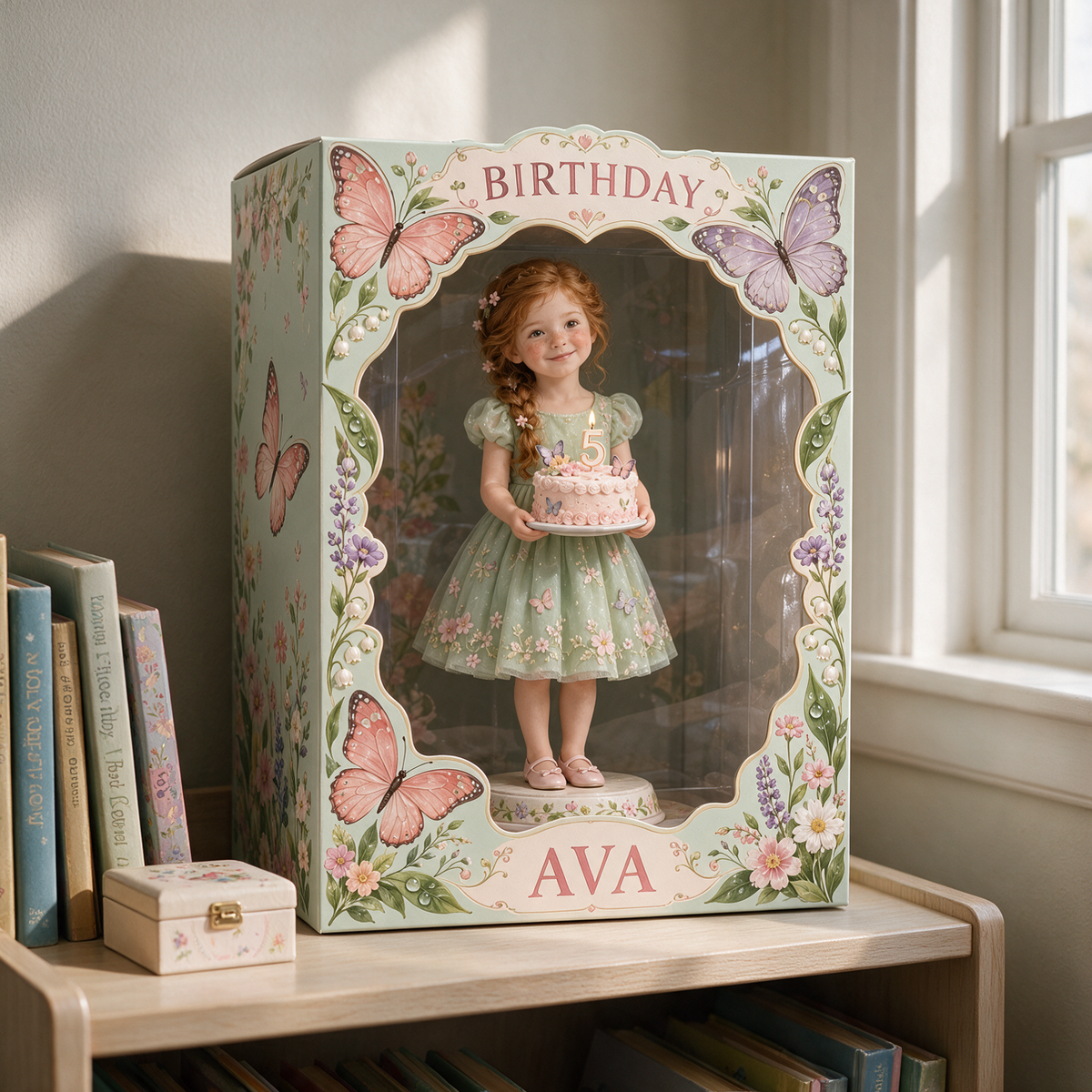 Personalized Custom Photo Butterfly Garden Acrylic Display Box - 5th Birthday Gift for Girls