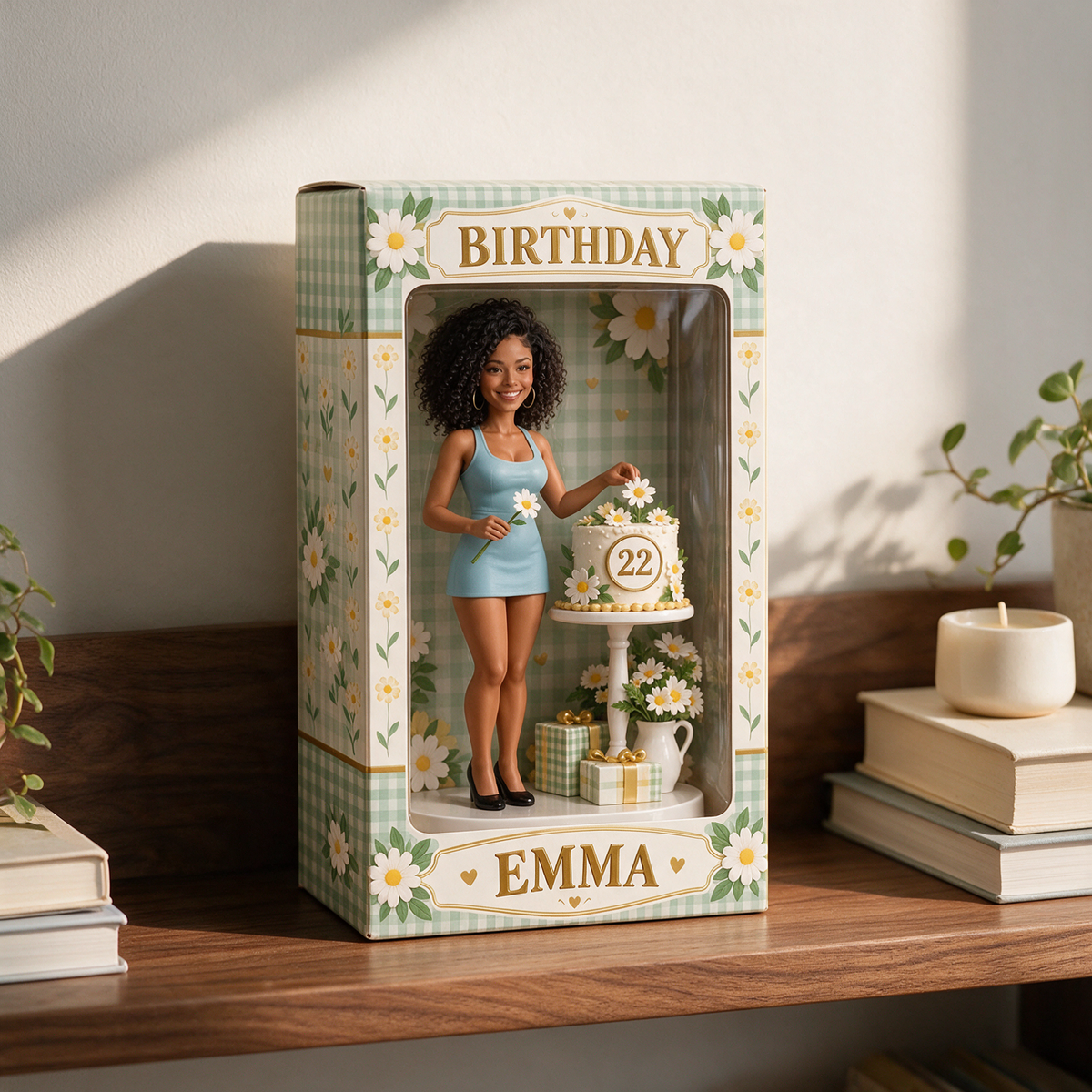 Boîte d'affichage figurine d'anniversaire personnalisée - Portrait photo avec nom et âge personnalisés