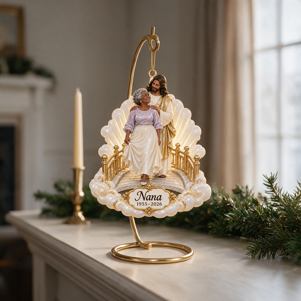 Personalized Custom Photo Jesus Heavenly Bridge Memorial 3D Christmas Ornament - Grandmother Remembrance Keepsake