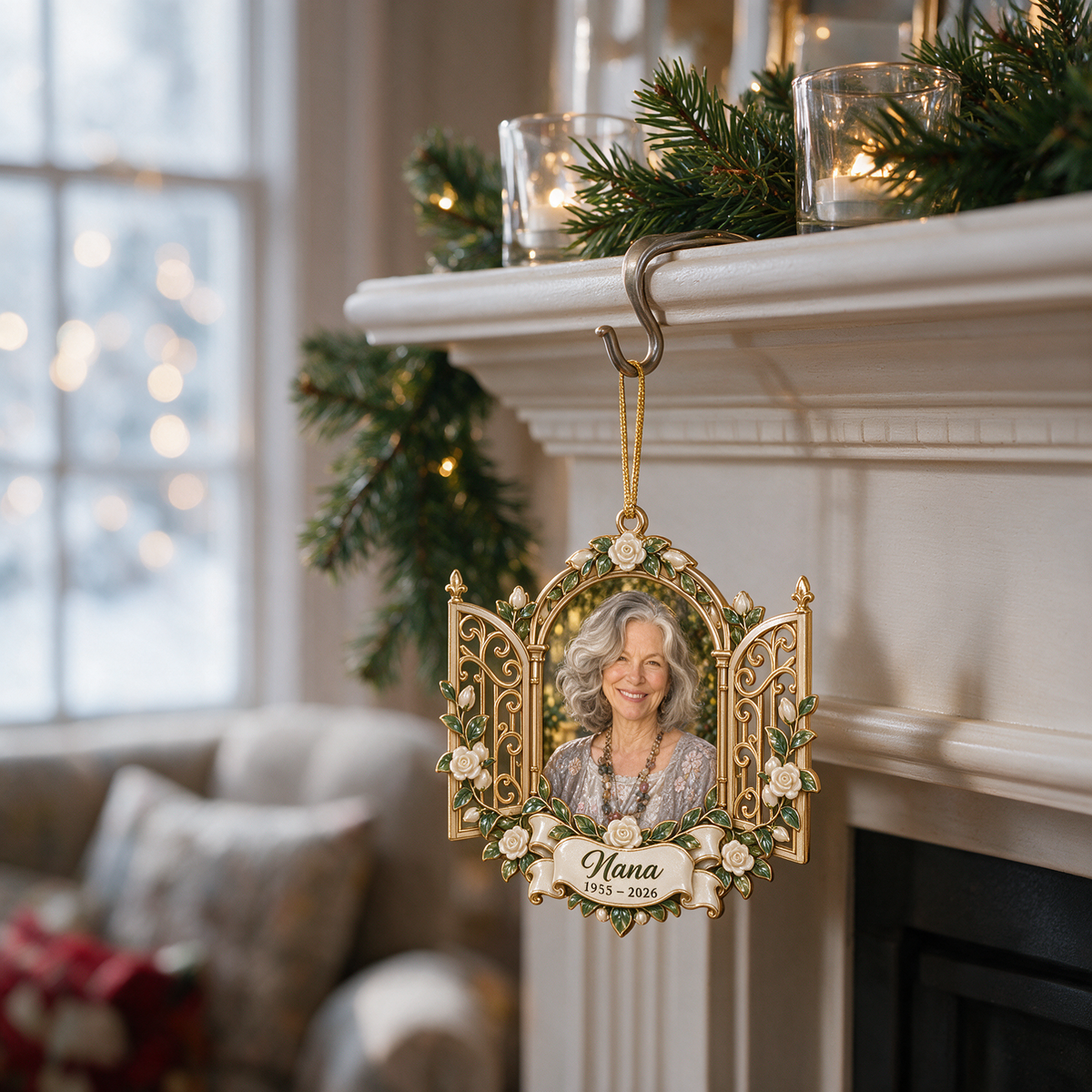 Personalized Custom Photo Heavenly Gates Memorial Christmas Ornament - In Memory of Grandma