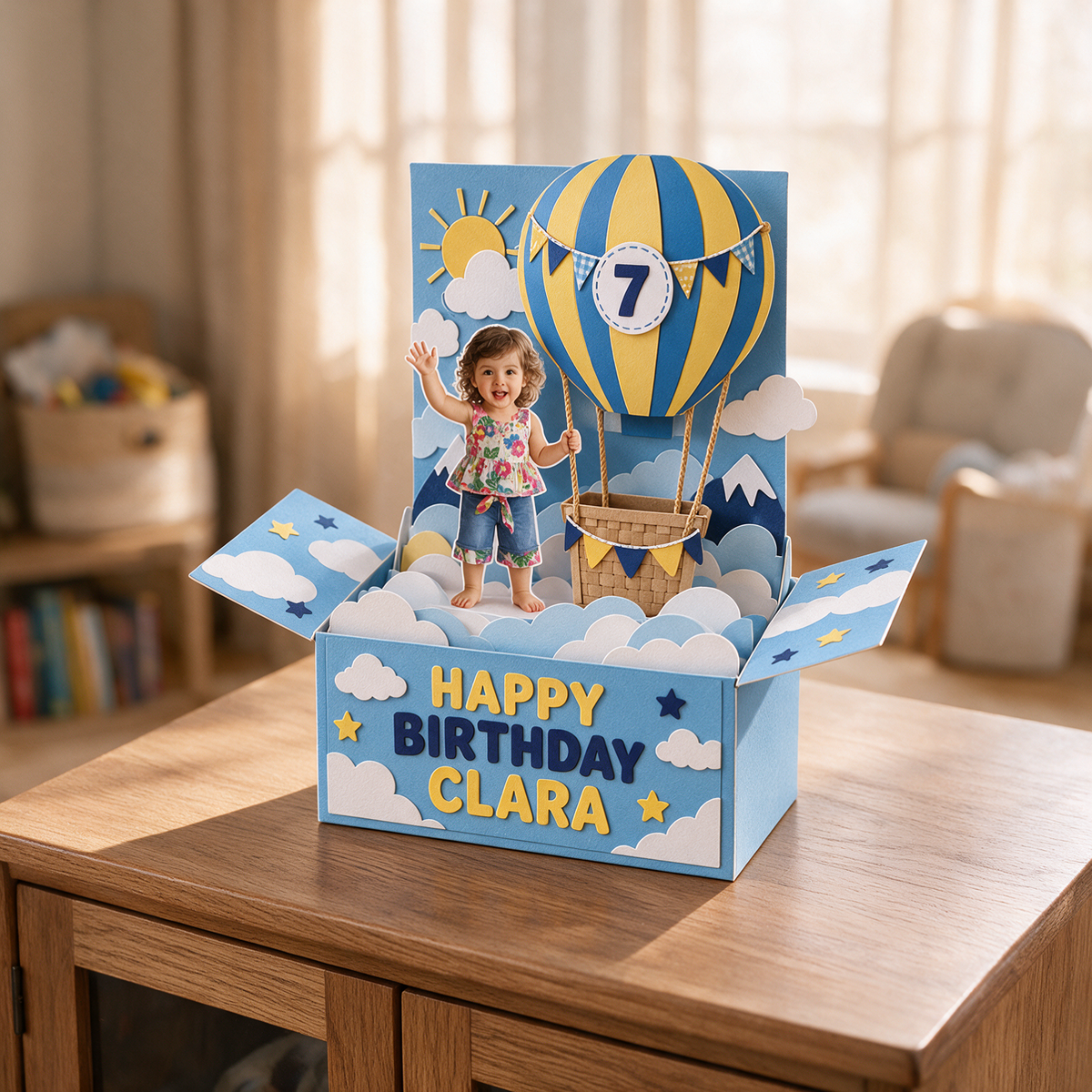 Personalized Space Rocket Pop-Up Box Card - Birthday Gift with Custom Photo, Name and Age