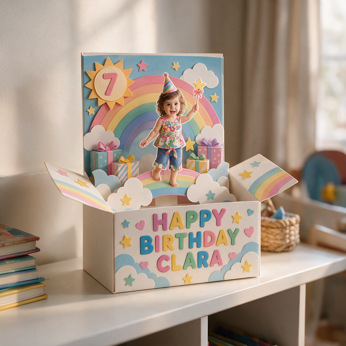 Carte Pop-Up d'Anniversaire Personnalisée avec Photo, Nom et Âge